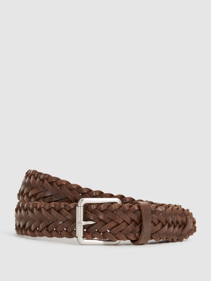 Woven Leather Belt in Chocolate (U79571) | US$110