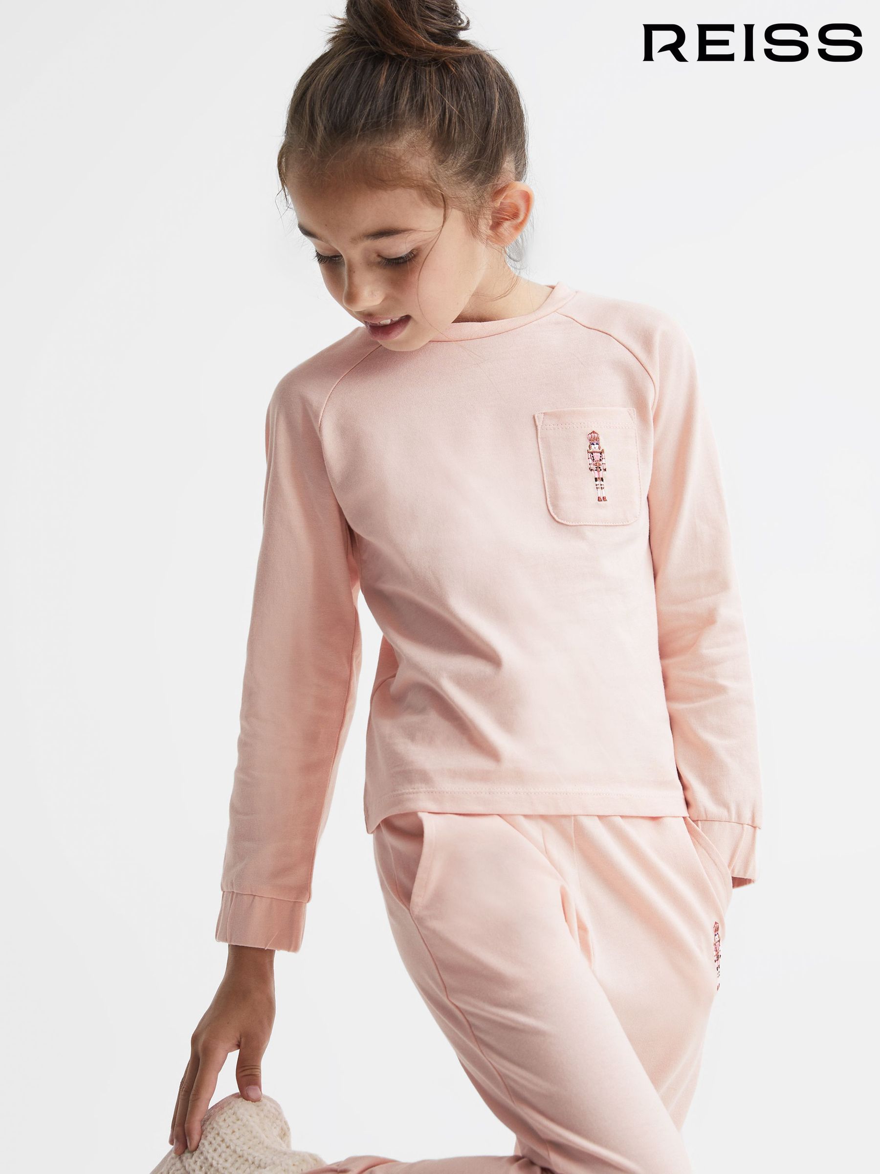 Junior Long Sleeve Embroidered Nightwear Top in Pink (U87607) | US$15