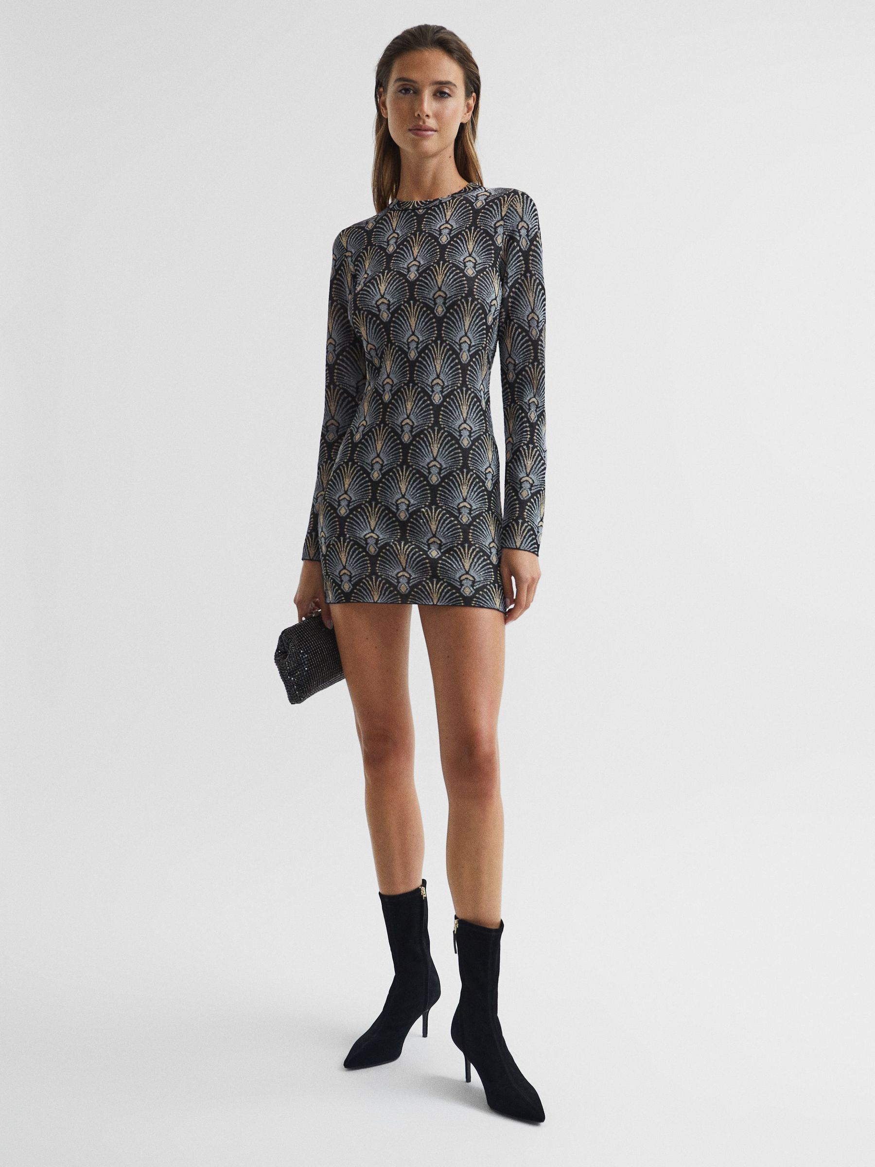 Metallic Jacquard Tunic Mini Dress in Blue (U90749) | €39