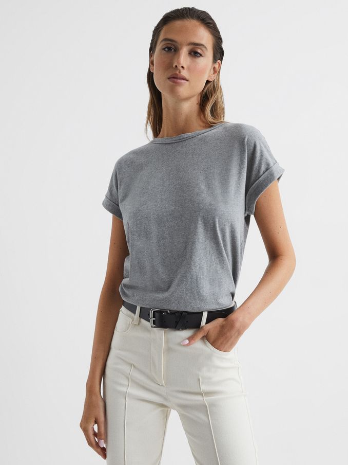 Cotton-Jersey Crew Neck T-Shirt in Grey (U94370) | US$23