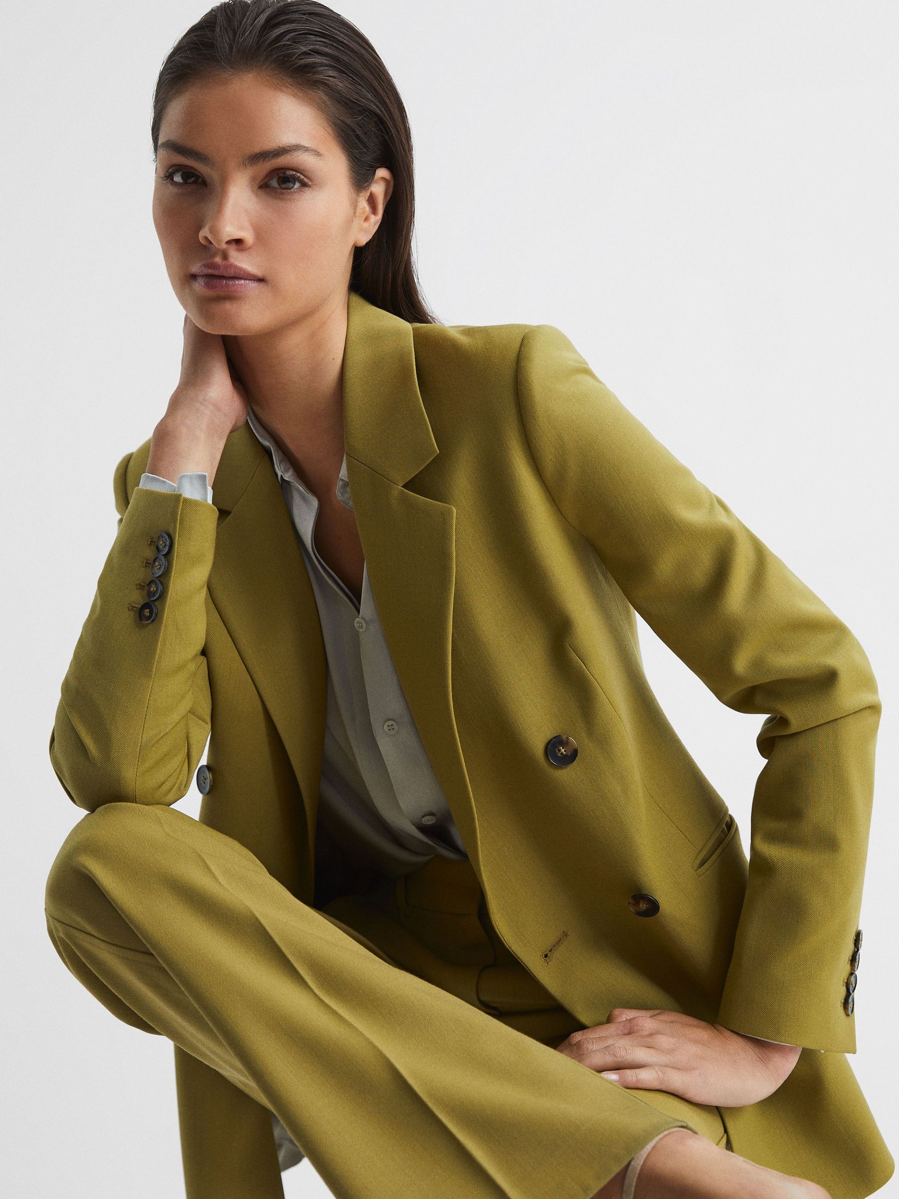 Double Breasted Wool Blend Blazer in Green (U94374) | CHF 264