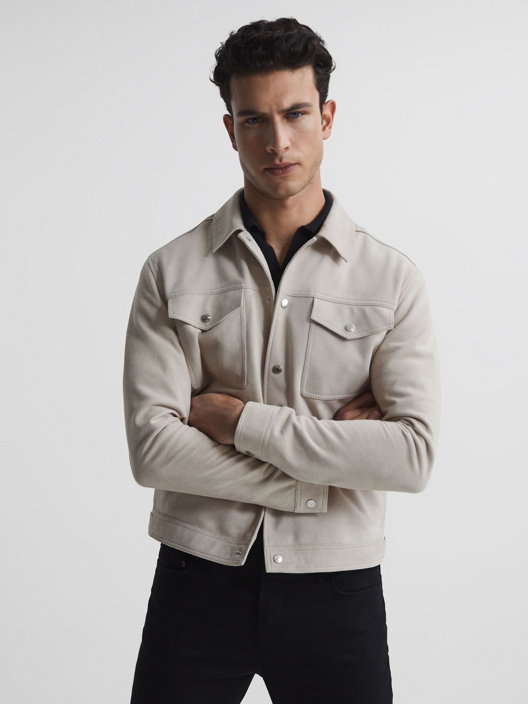 Suede Trucker Jacket in Stone (U96866) | €108