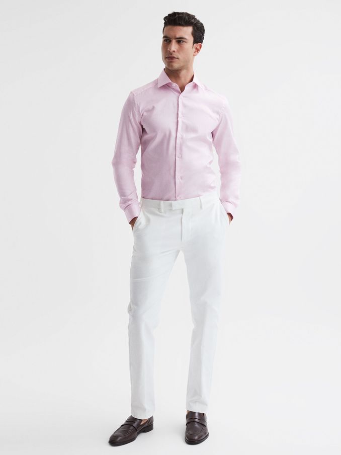 Slim Fit Cotton Sateen Shirt in Pink (U97031) | US$44