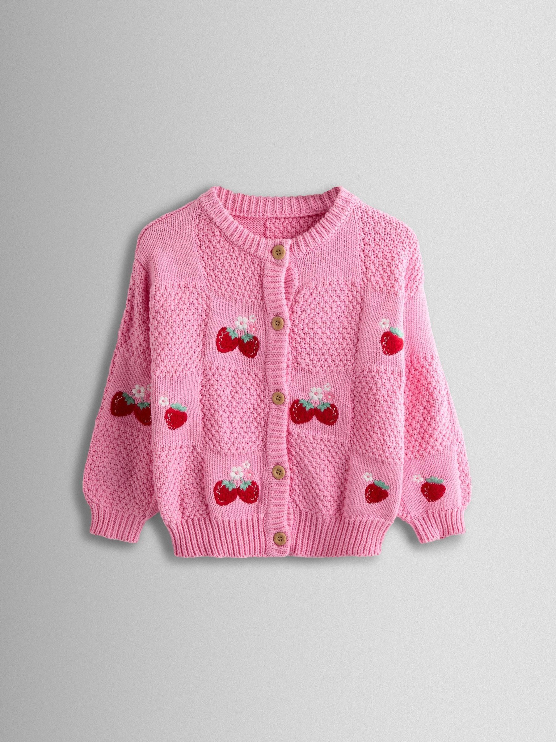 Bright Pink Embroidered Checkerboard Knit Cardigan (V00472) | $48 - $53