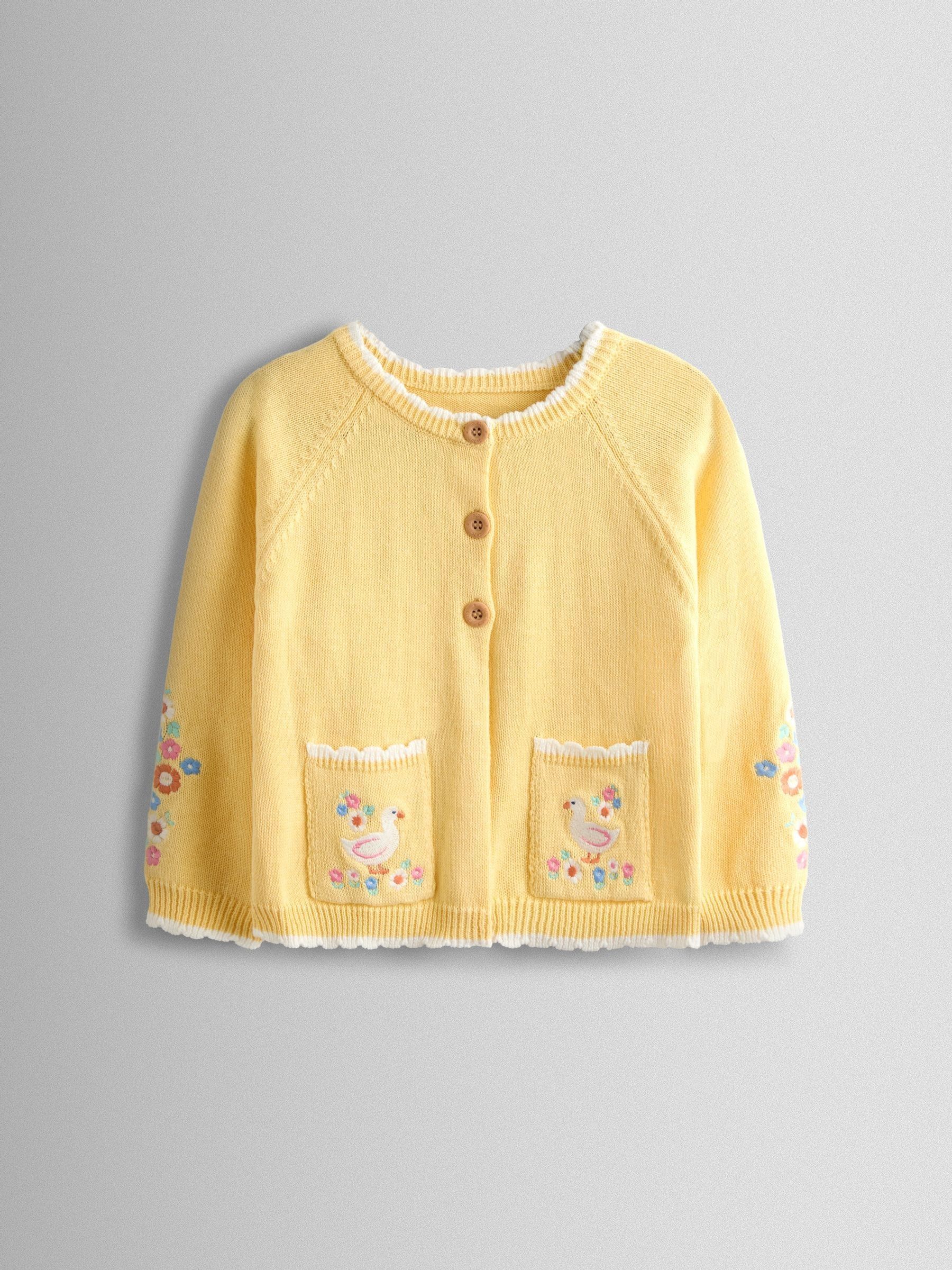 Light Yellow Scallop Edge Embroidered Pocket Cardigan (V00483) | $48 - $53