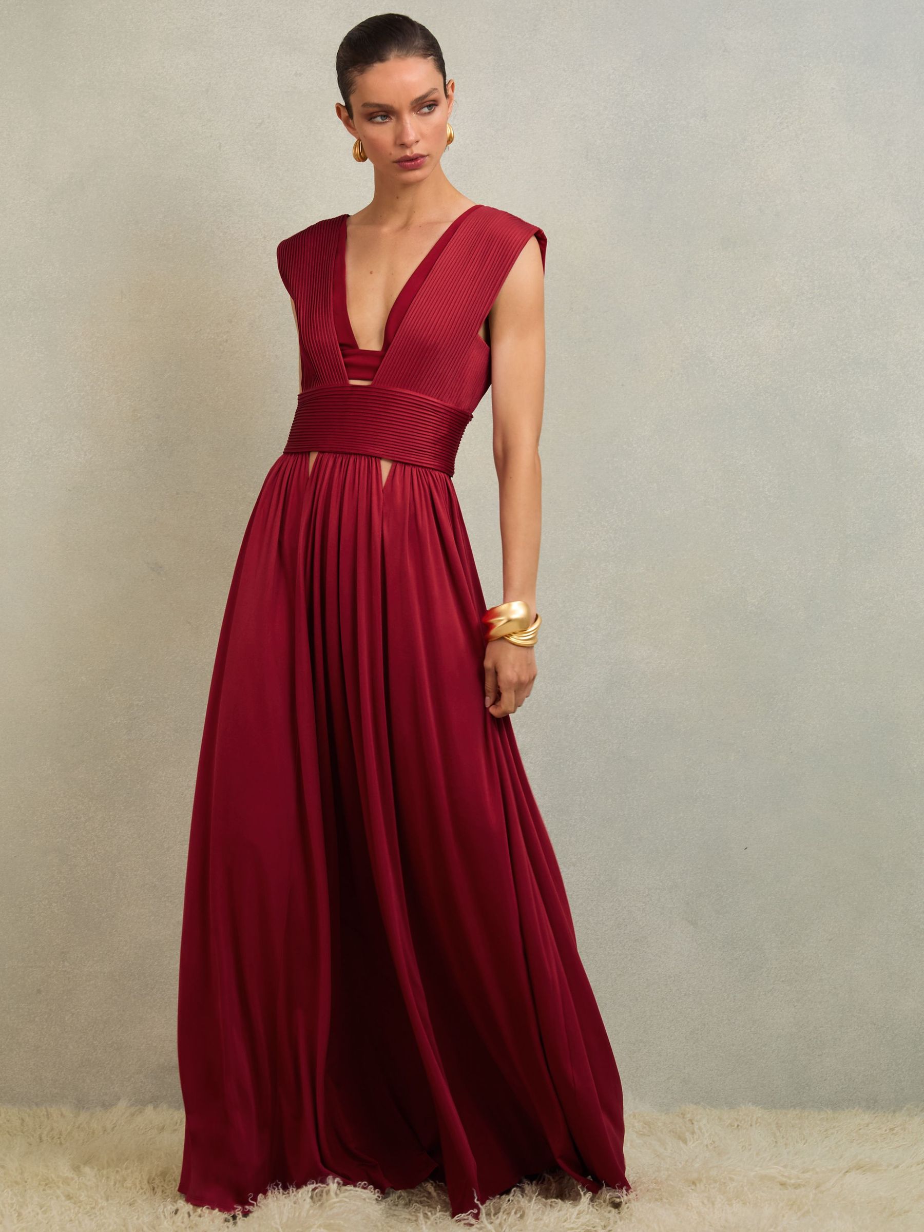 Atelier Cut-Out Pleated Maxi Dress in Red (V02488) | $1,015