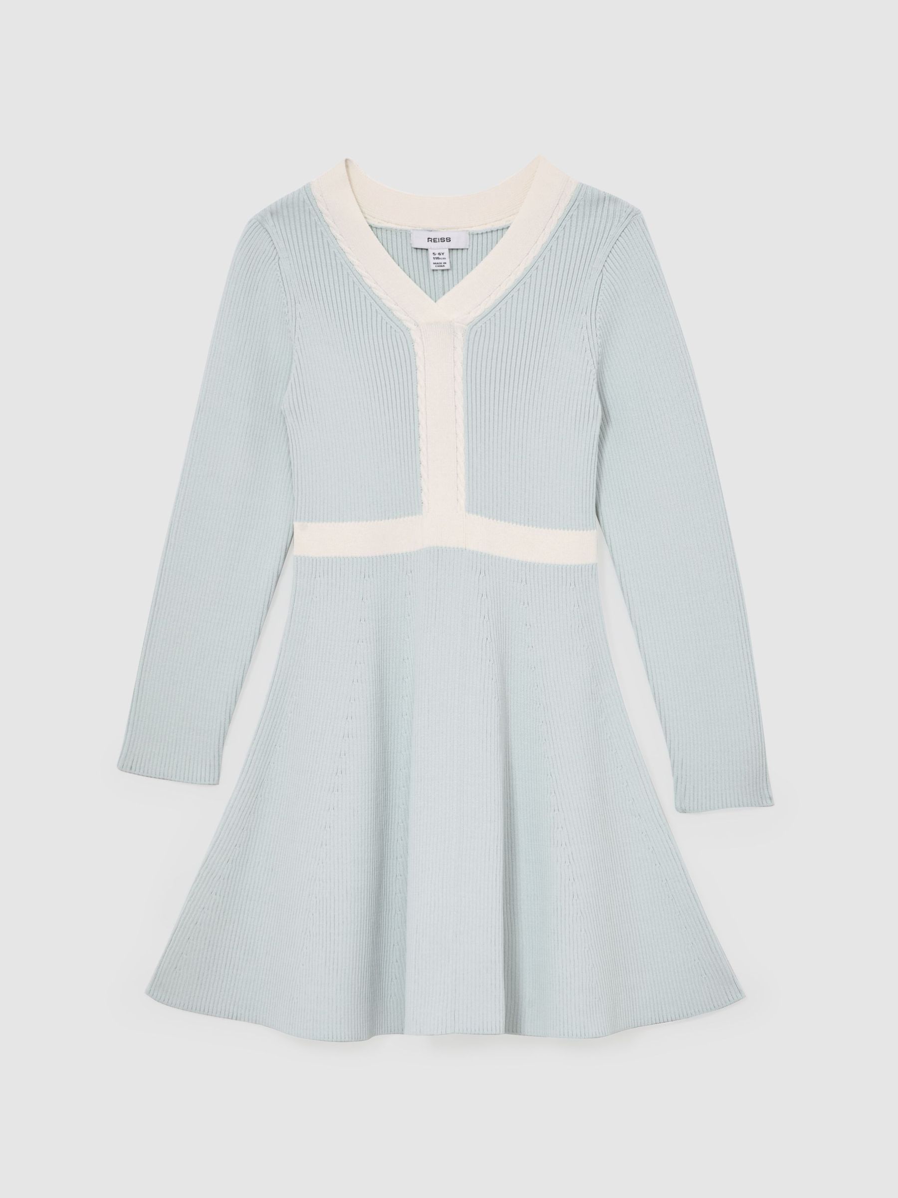 13-14 yrs Craft-Stitch Rib-Knit Dress in Pale Blue (V02621) | $140