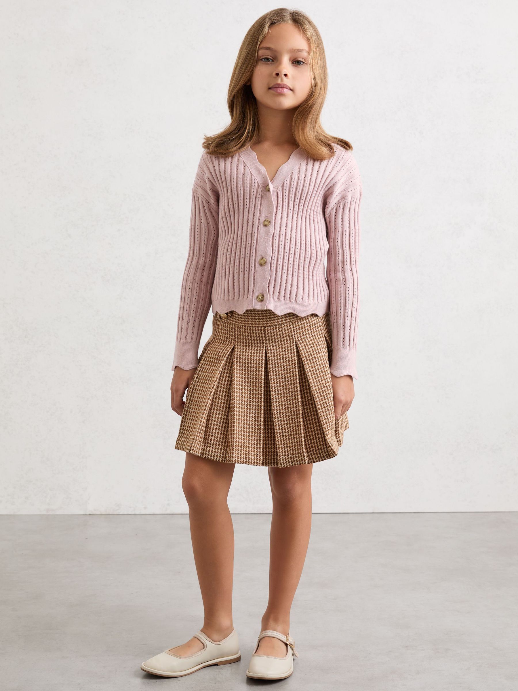 3-9 yrs Puppytooth-Check Pleated Skirt in Brown (V02703) | $70