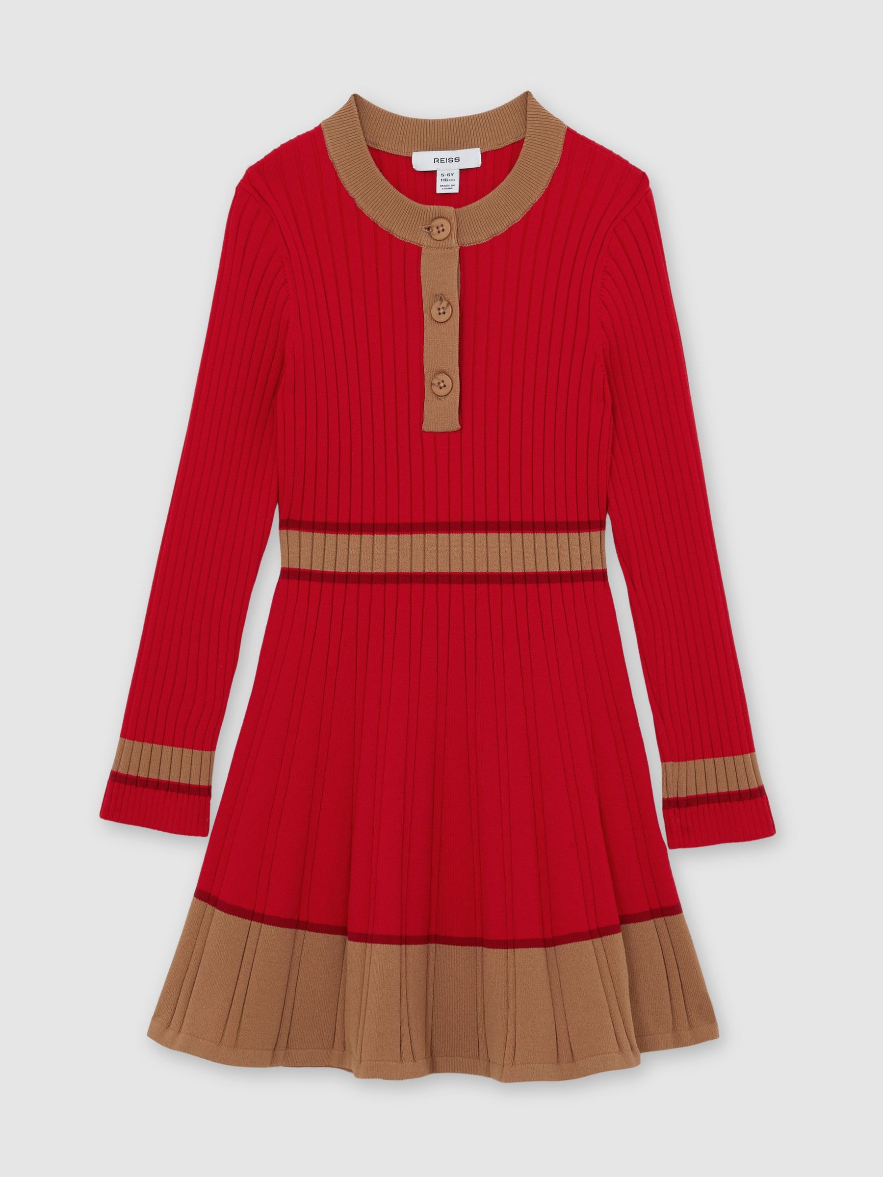 13-14 yrs Colour-Block Knitted Skater Dress in Red (V02706) | $135