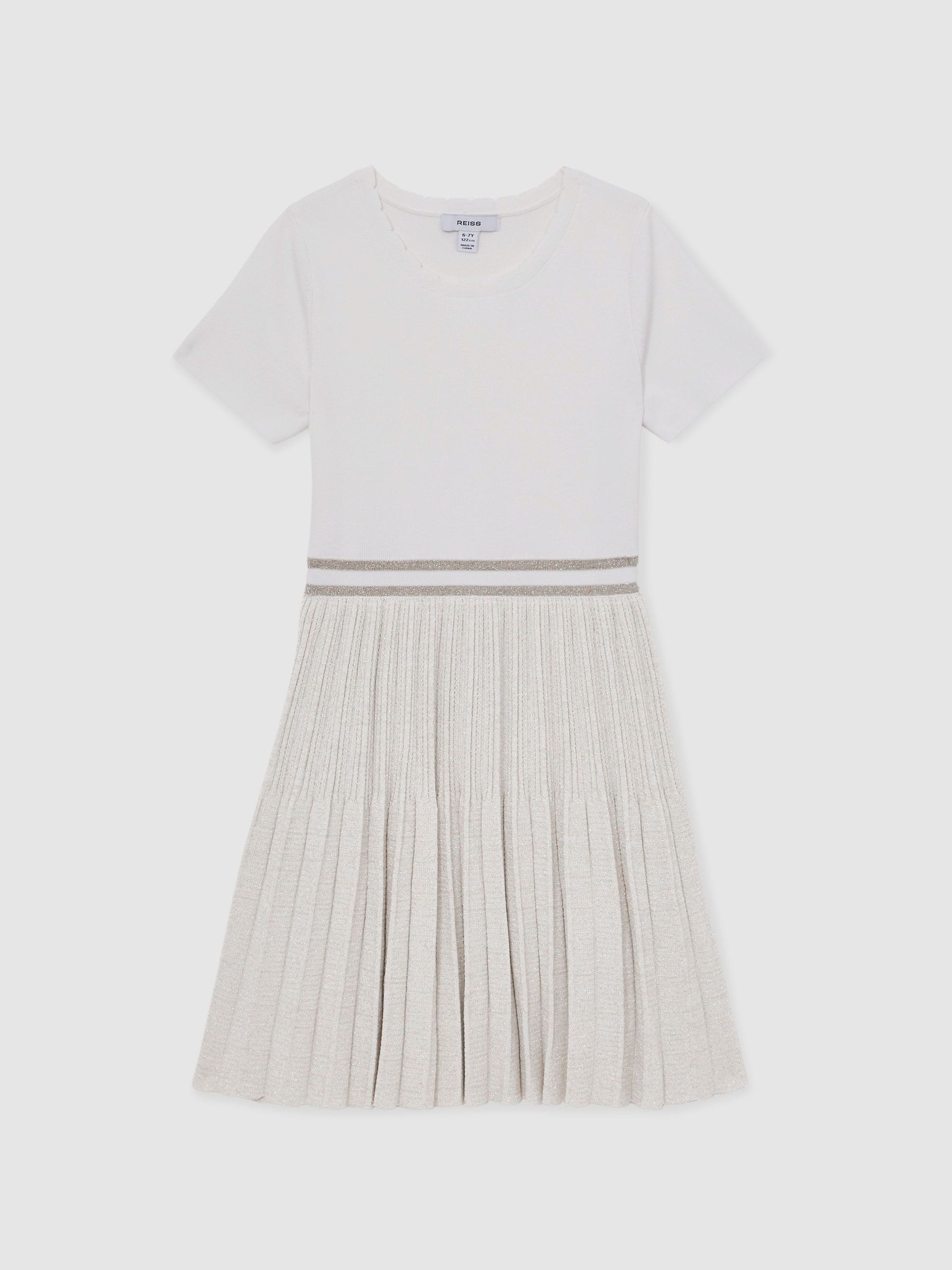 Metallic-Knit Pleated Dress in Ivory (V02712) | €95