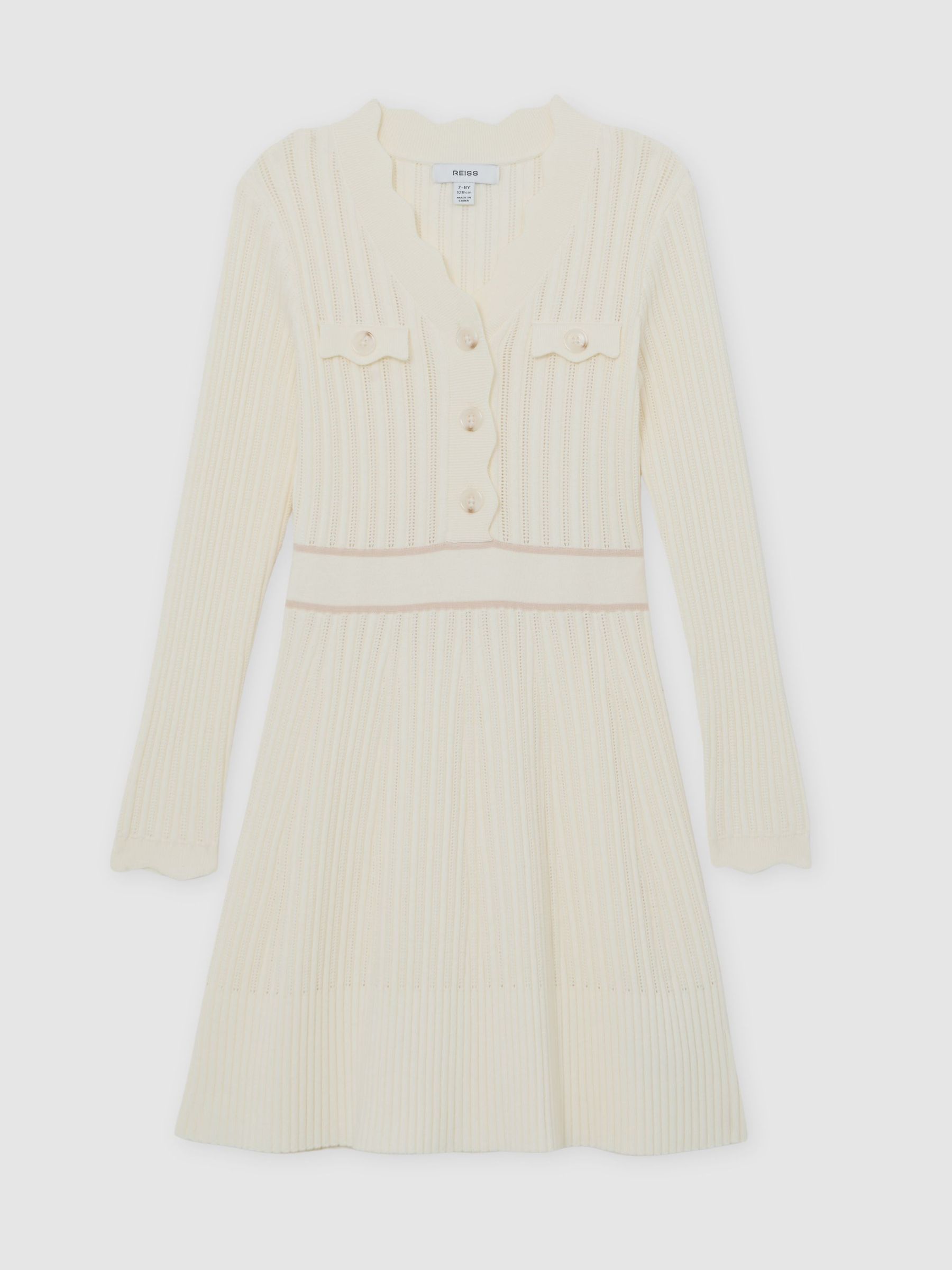 13-14 yrs Pointelle-Knit Scallop-Trim Dress in Ivory (V02724) | $140