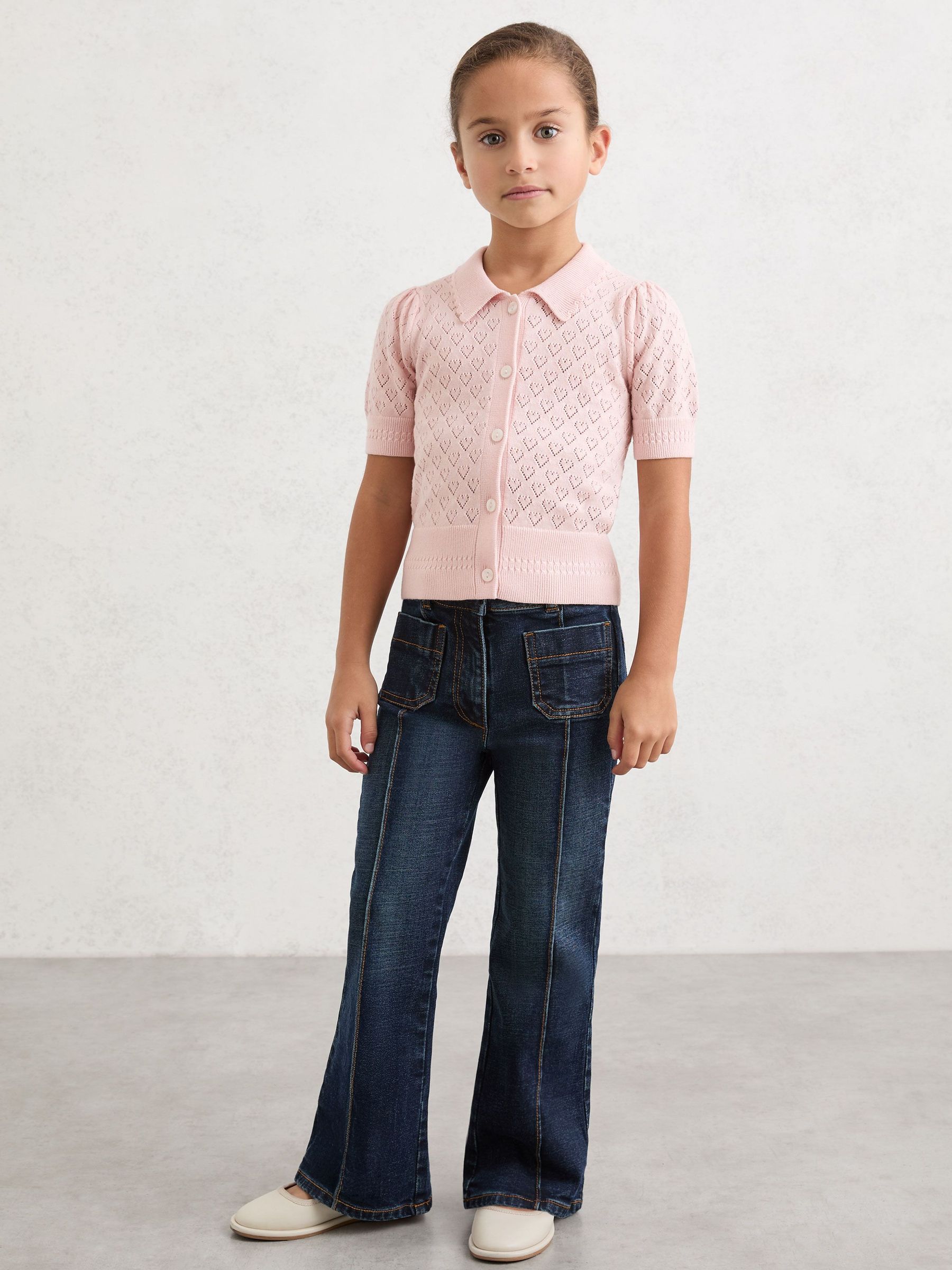 3-9 yrs Cotton and Wool Heart-Pointelle Top in Pink (V02727) | $70