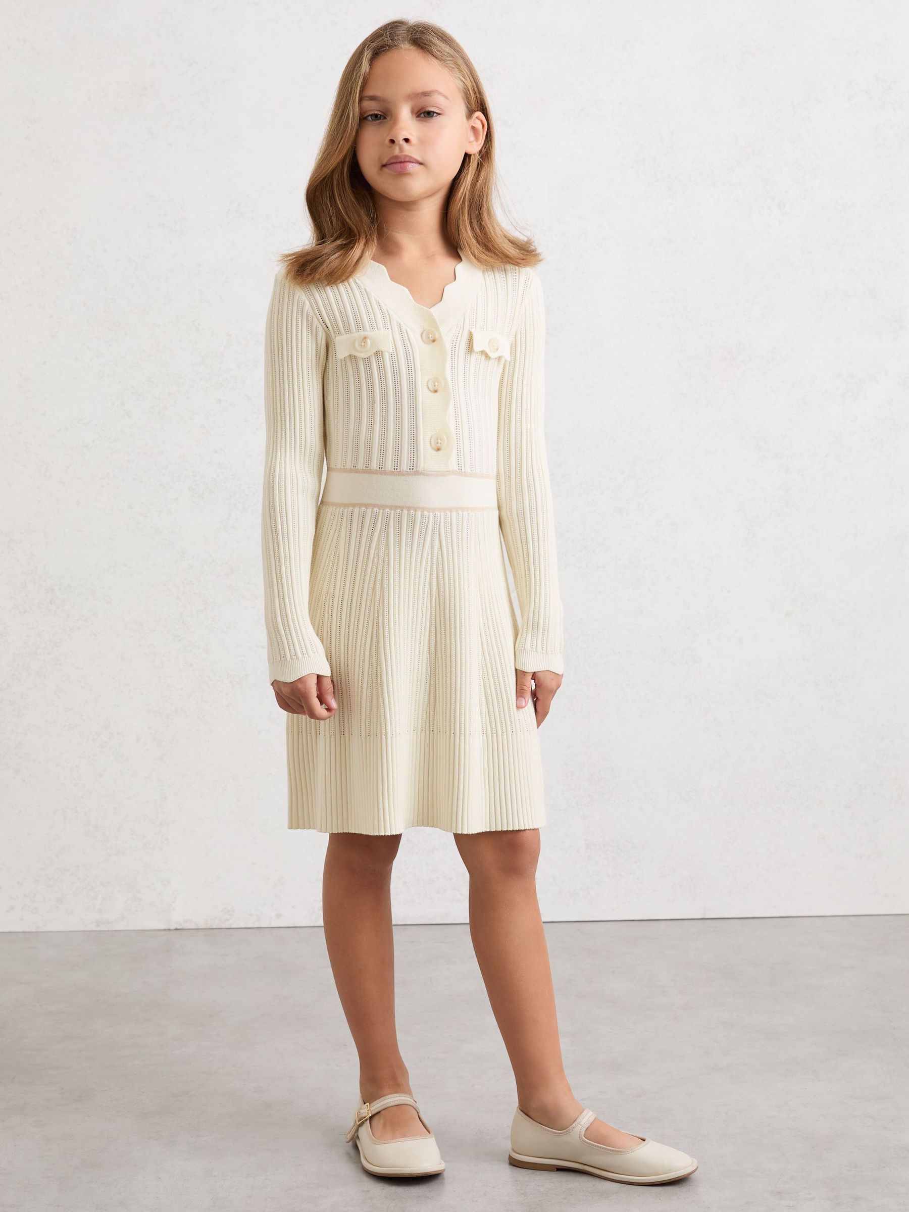 3-9 yrs Pointelle-Knit Scallop-Trim Dress in Ivory (V02748) | $120