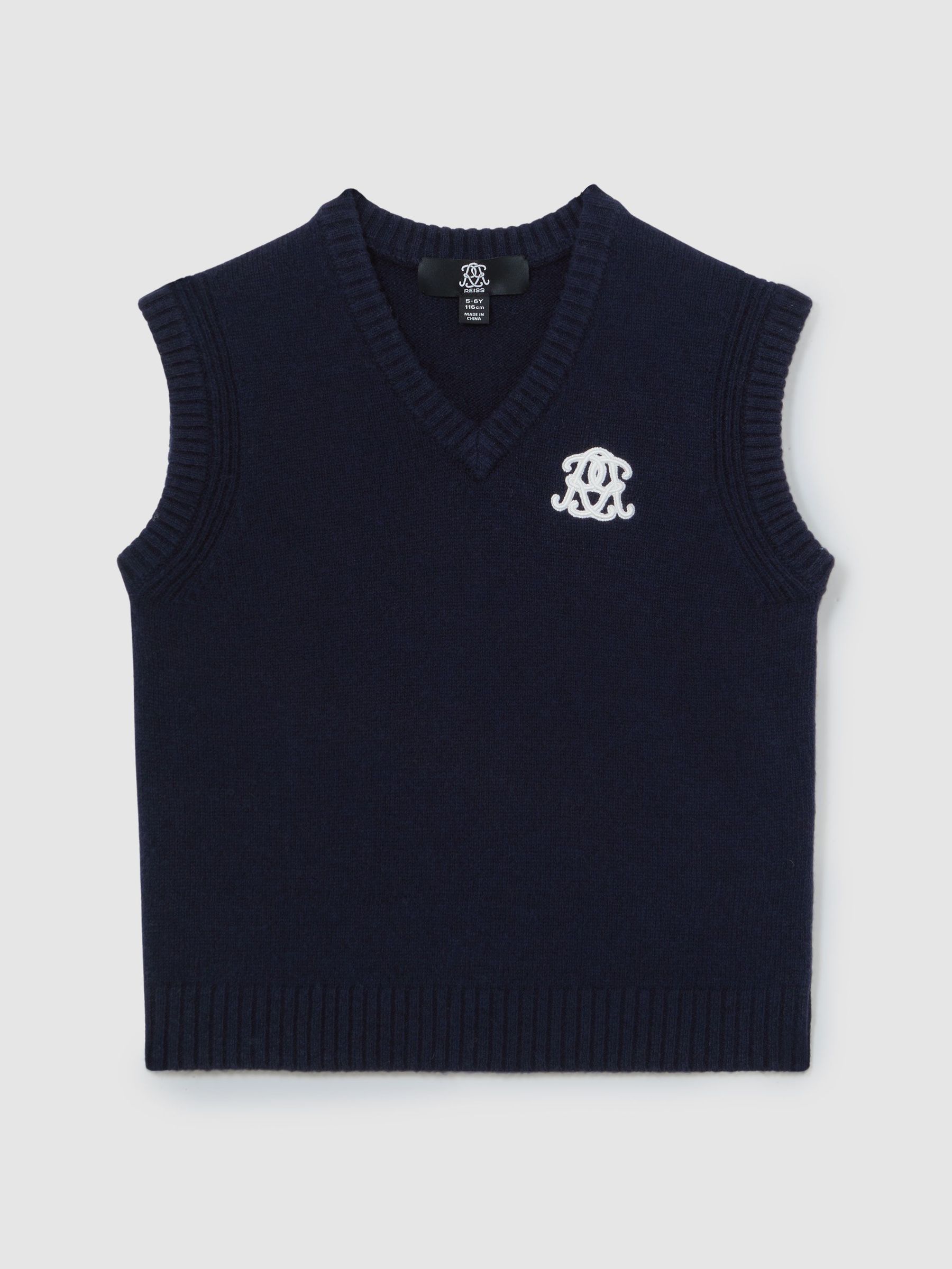 13-14 yrs Monogram Wool-Blend Relaxed Vest in Navy Blue (V04064) | $80