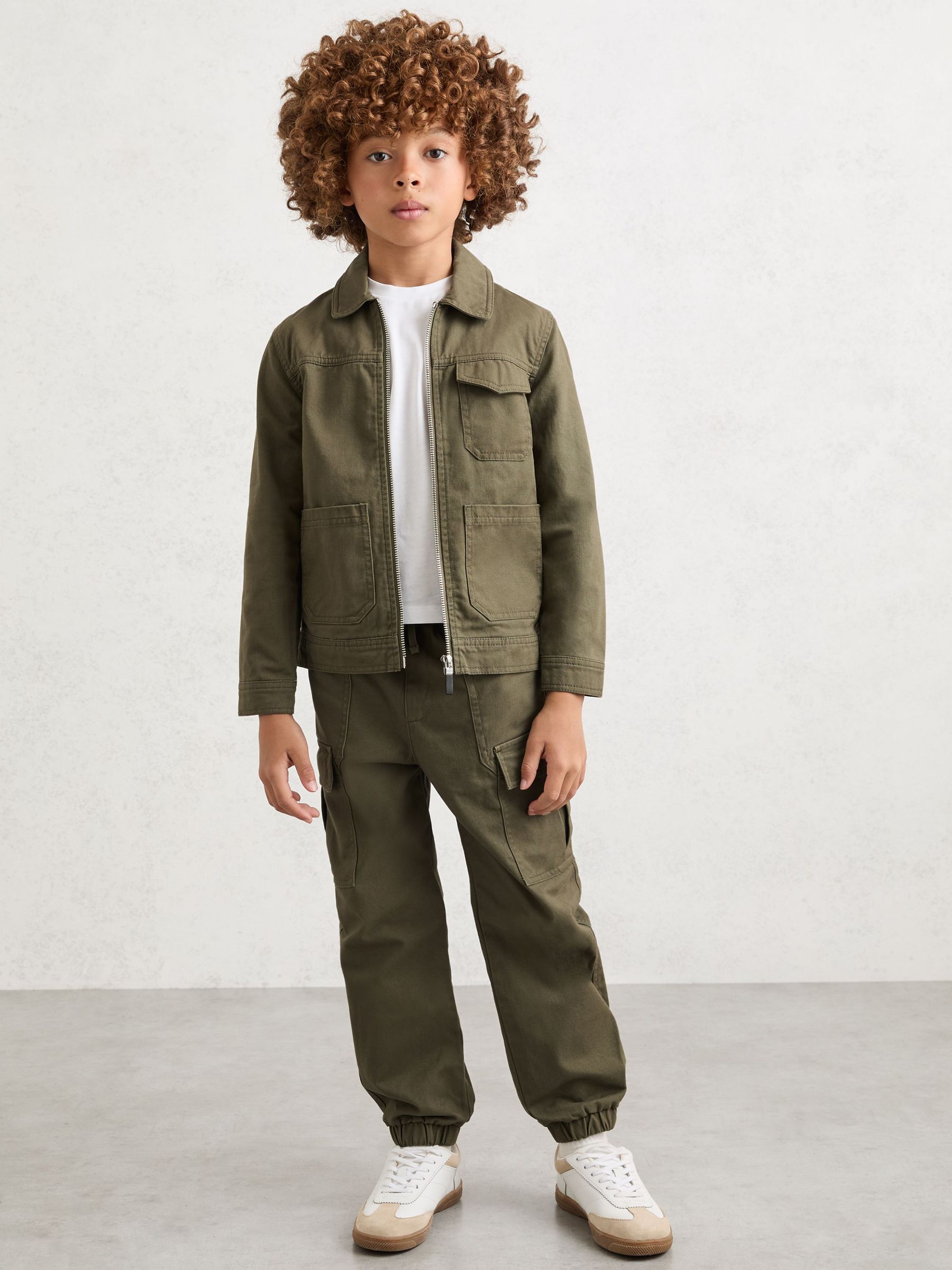3-9 yrs Cotton Zip-Through Utility Jacket in Khaki (V04070) | €65