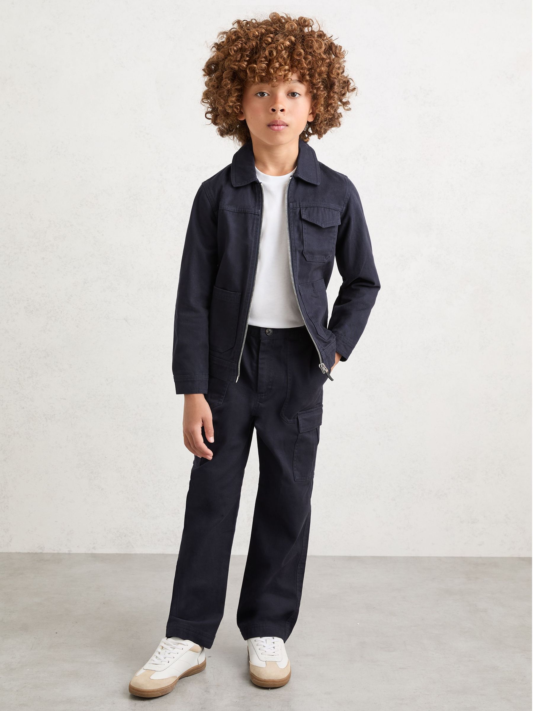 9-13 yrs Cotton Wide-Leg Cargo Trousers in Navy (V04089) | €55