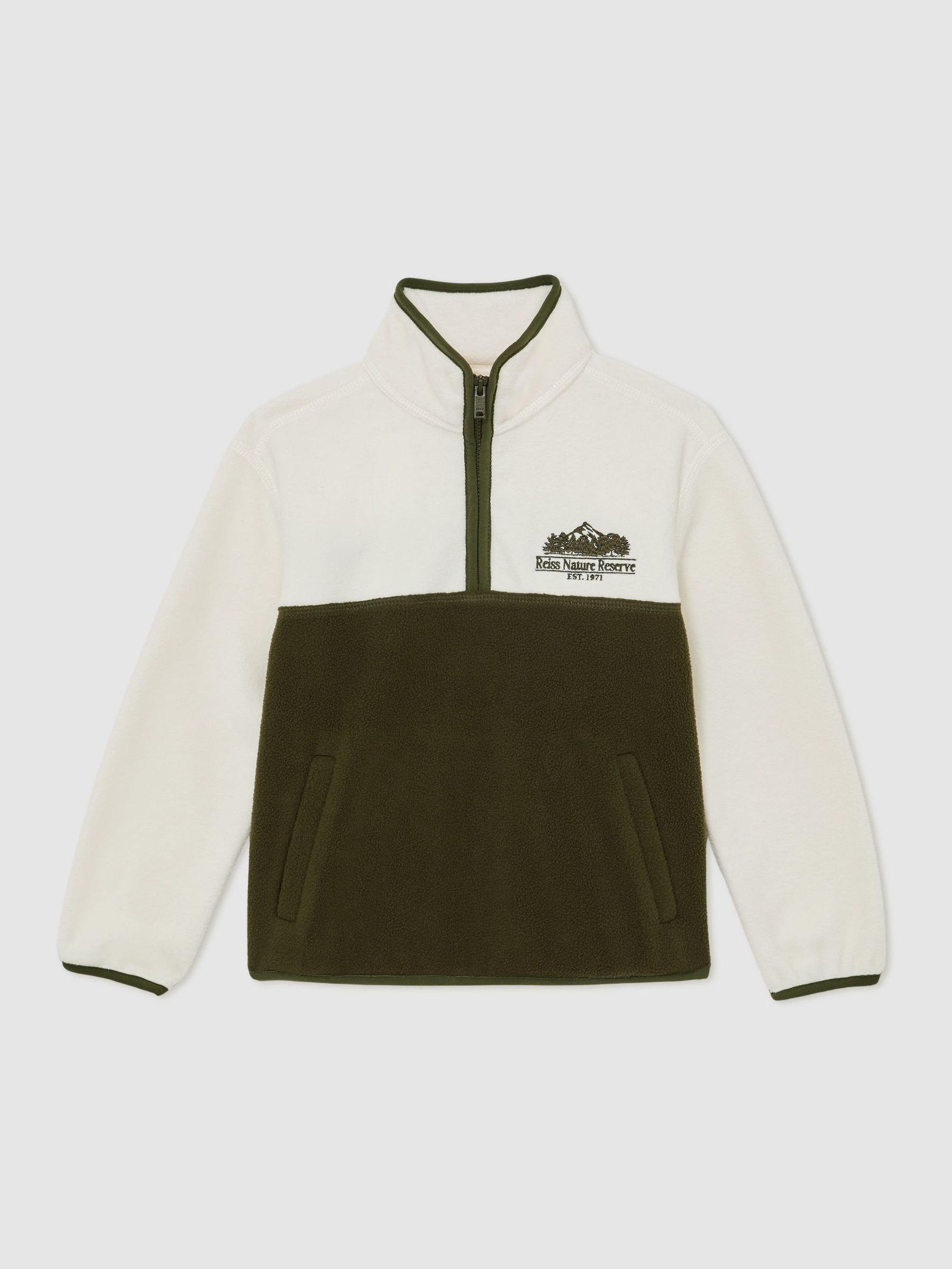 Nature Reserve Colour-Block Zip Fleece in Ivory/Khaki (V04091) | €75