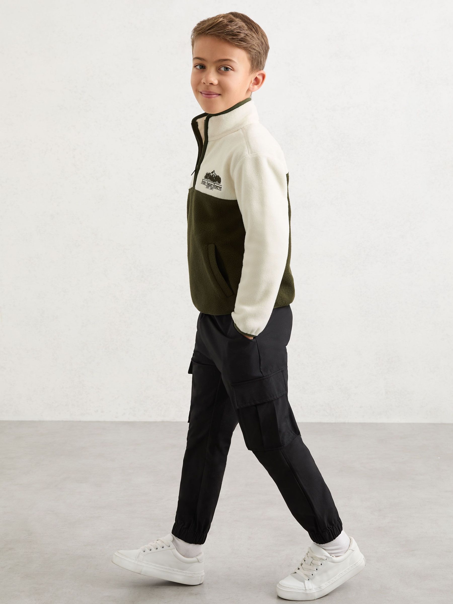 Nature Reserve Colour-Block Zip Fleece in Ivory/Khaki (V04094) | €55