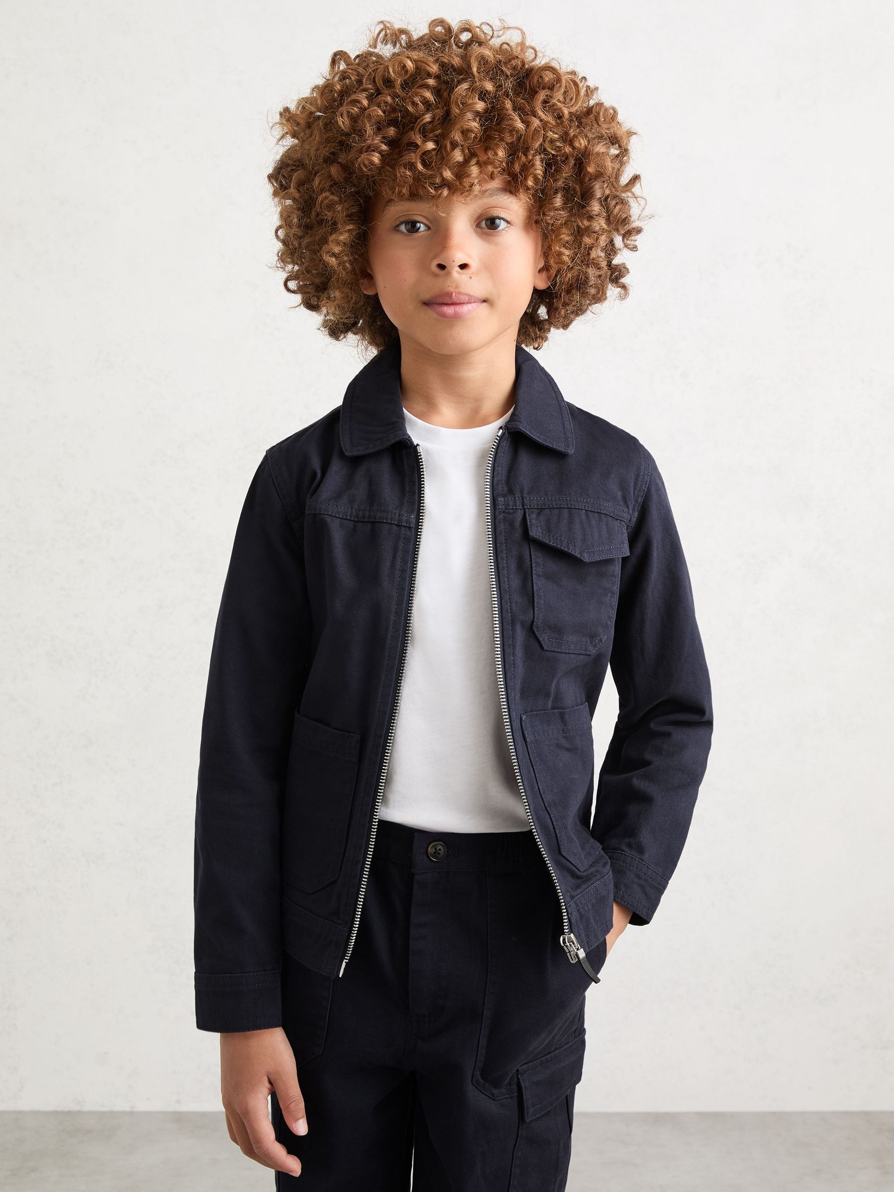 9-13 yrs Cotton Zip-Through Utility Jacket in Navy (V04098) | Kč1,775