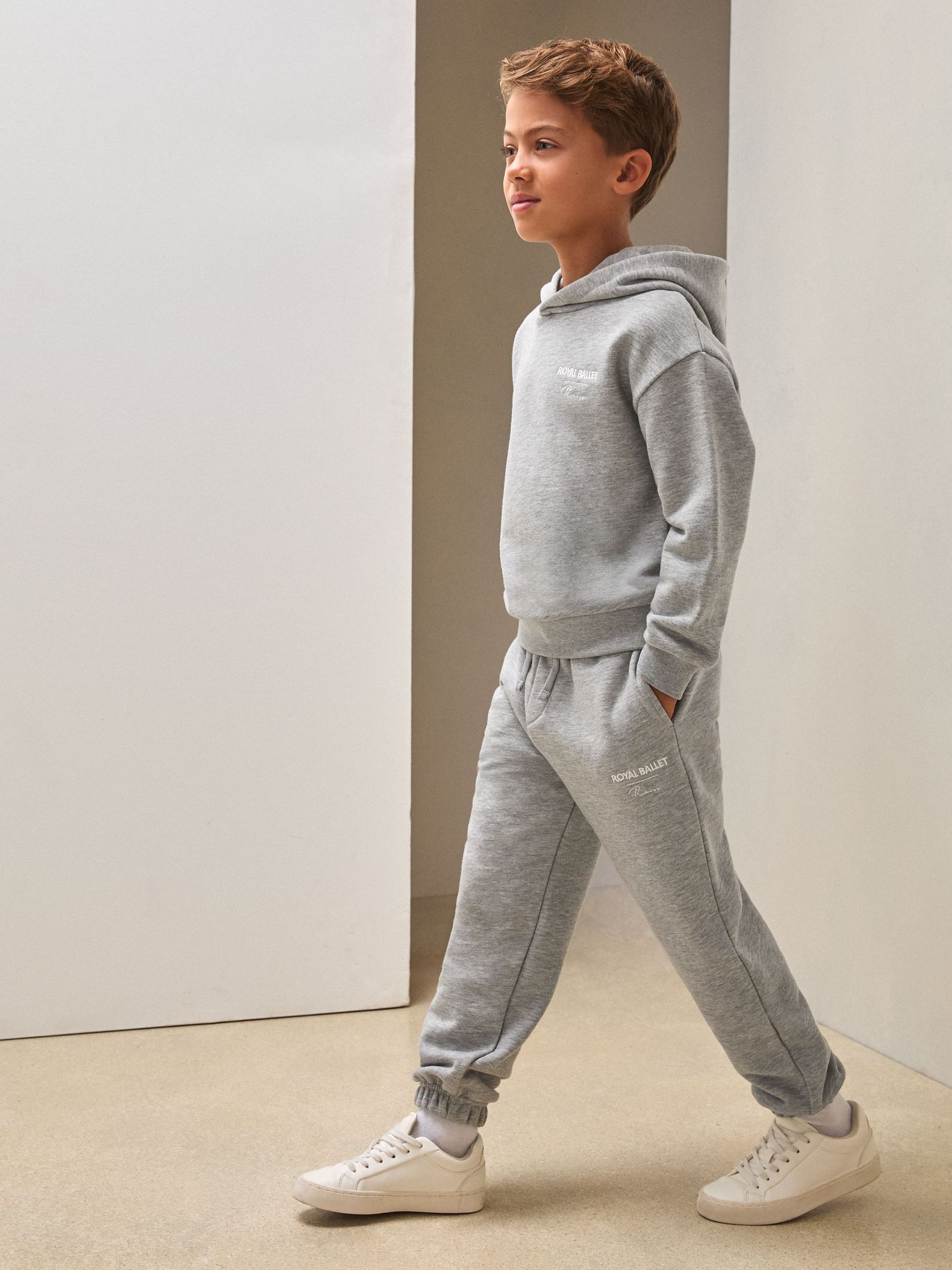 3-9 yrs Reiss | Royal Ballet Cuffed Unisex Fit Joggers in Grey Melange (V04105) | $55