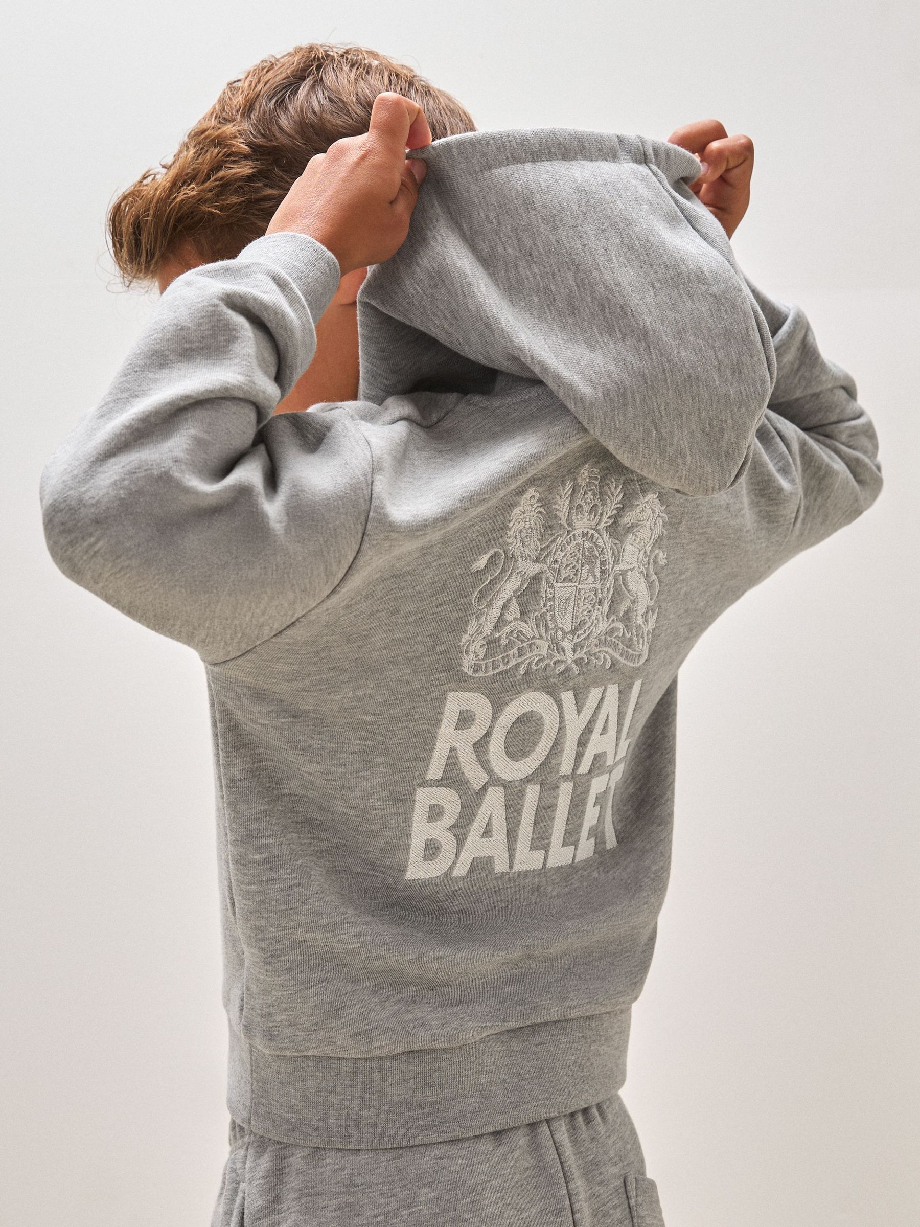 3-9 yrs Reiss | Royal Ballet Logo Unisex Fit Hoodie in Grey Melange (V04106) | $65