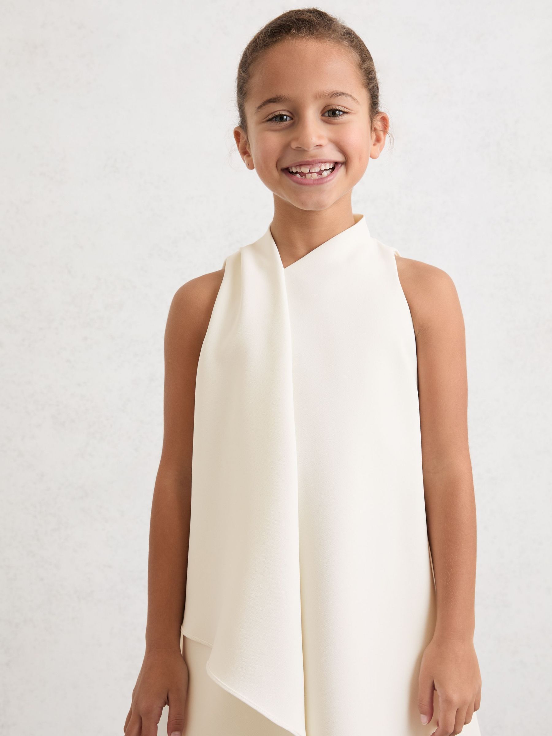 9-13 yrs Draped Sleeveless Shift Dress in Ivory (V04107) | $155