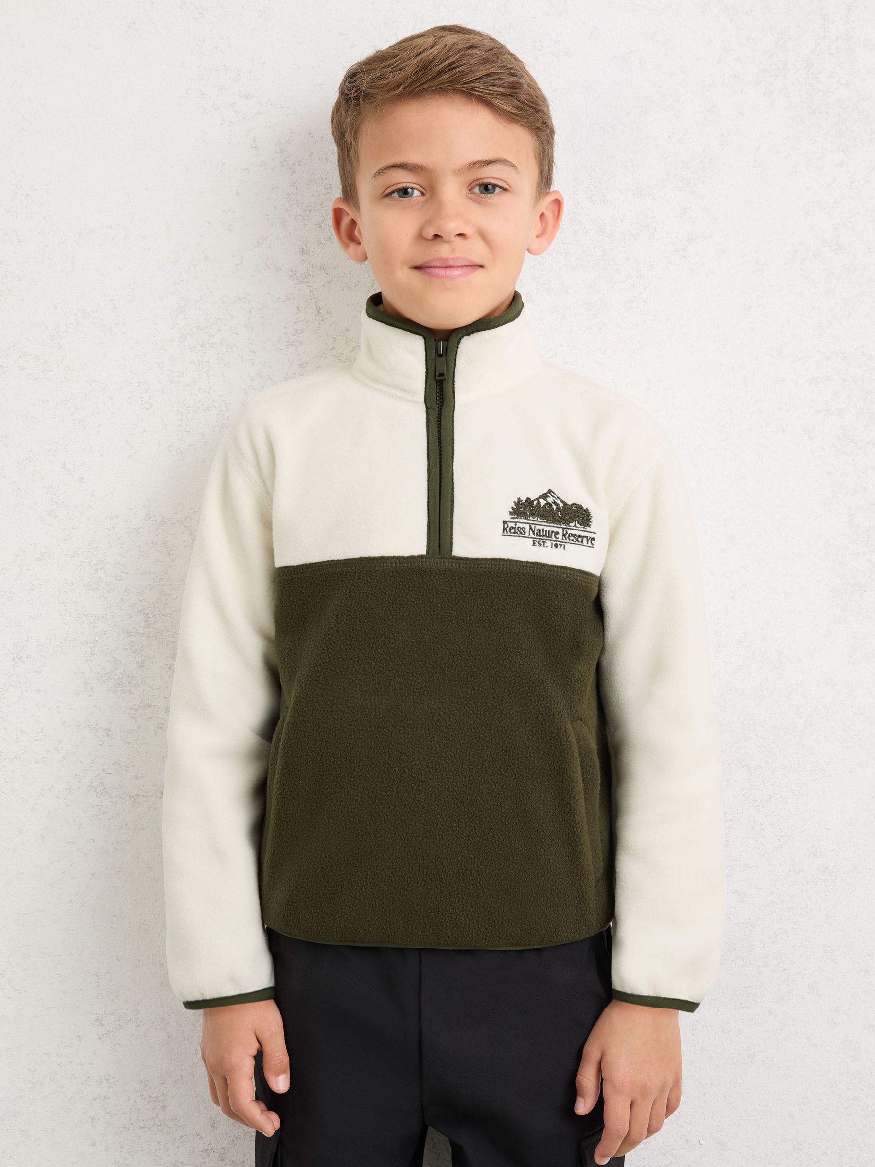 Nature Reserve Colour-Block Zip Fleece in Ivory/Khaki (V04117) | € 65