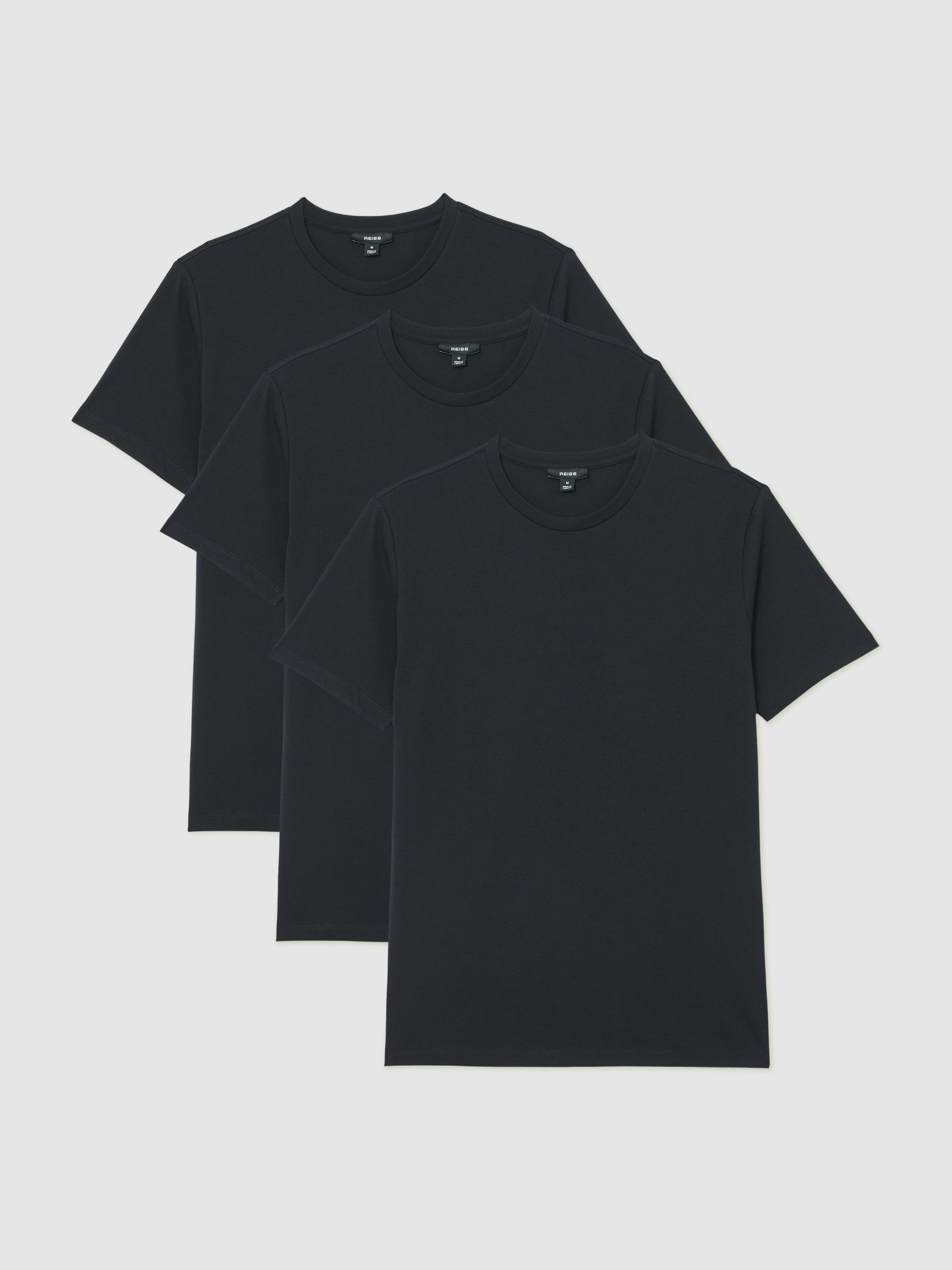 Cotton Crew-Neck T-shirts 3 Pack in Black (V06396) | $135