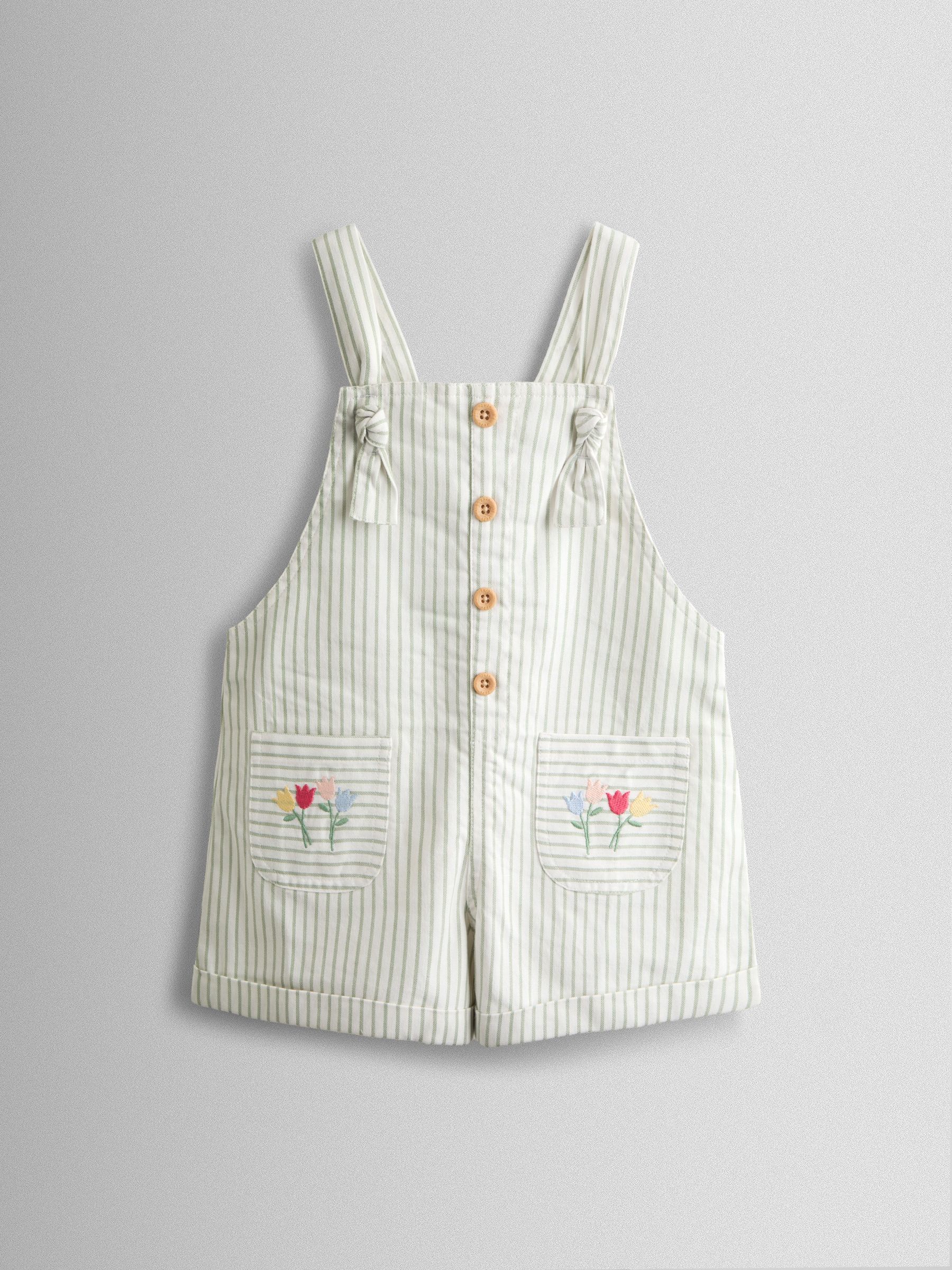 Green Floral Embroidered Stripe Dungaree (V08989) | $41 - $46