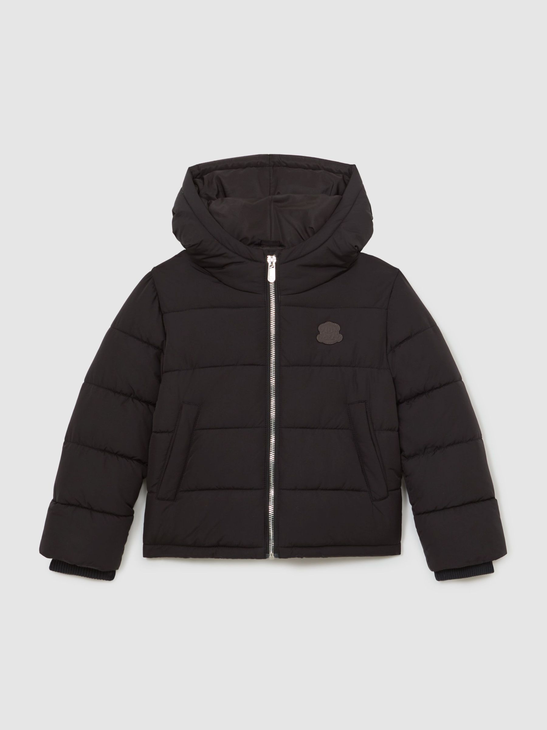 13-14 yrs Monogram Hooded Relaxed Puffer Jacket in Black (V09414) | $150
