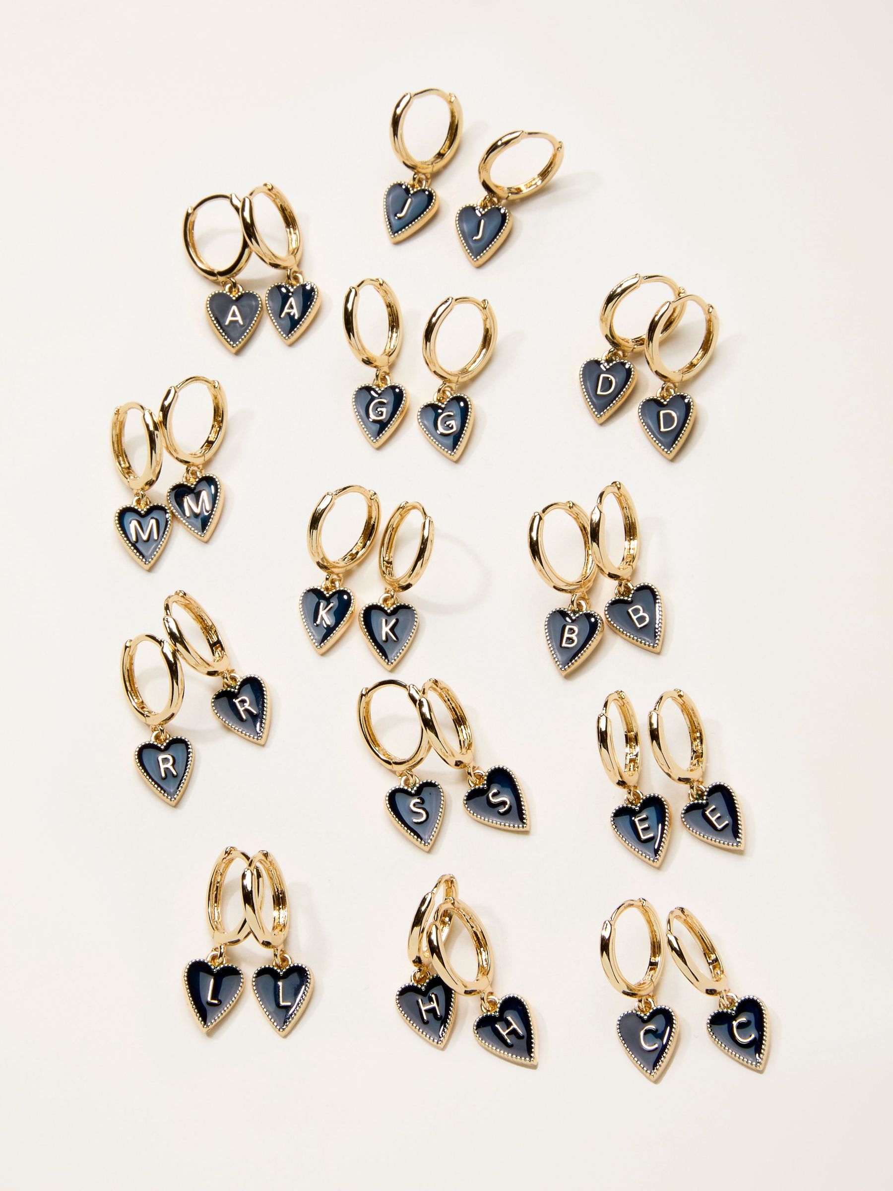 Navy Alphabet Heart Earrings (V11622) | €13.50