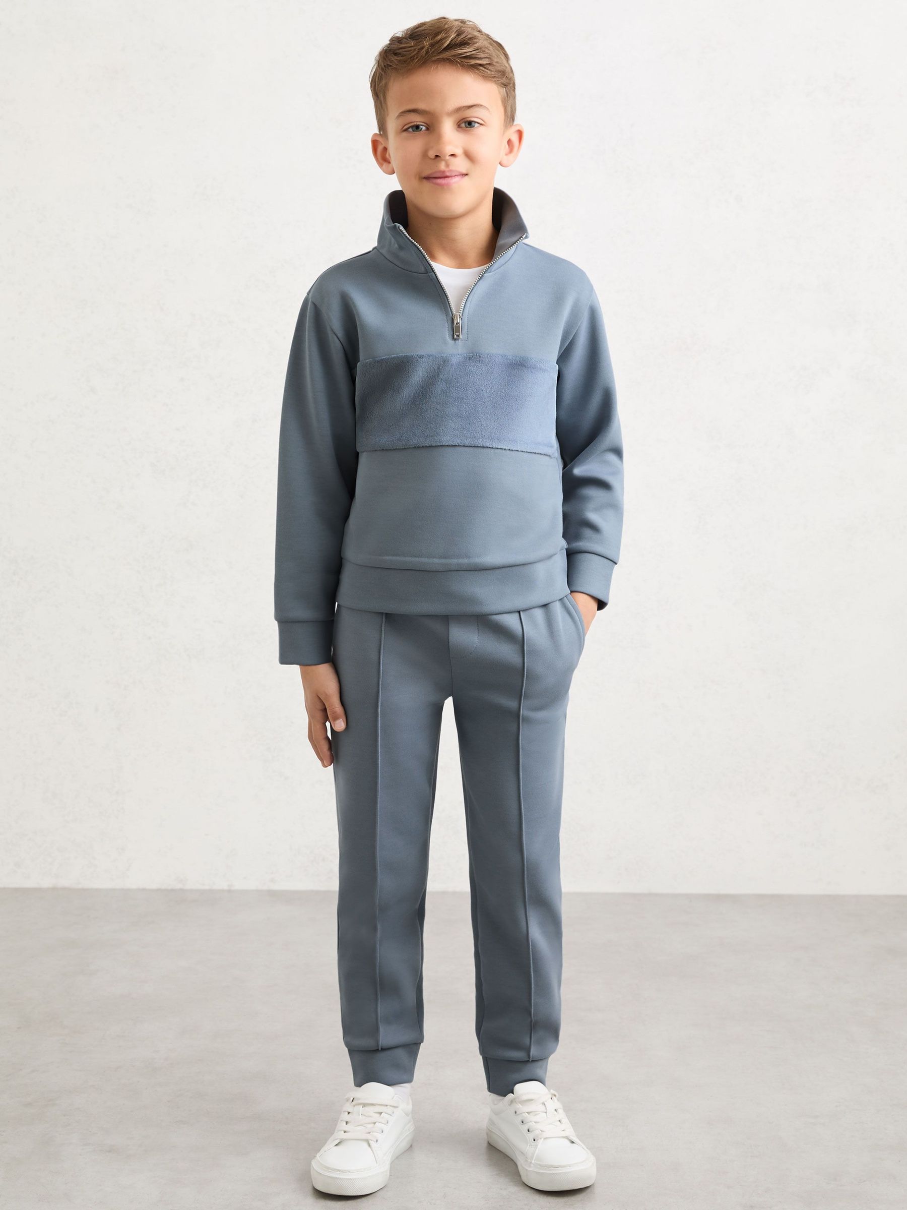 Interlock Velour-Panel Zip Sweatshirt in Airforce Blue (V15986) | kr565