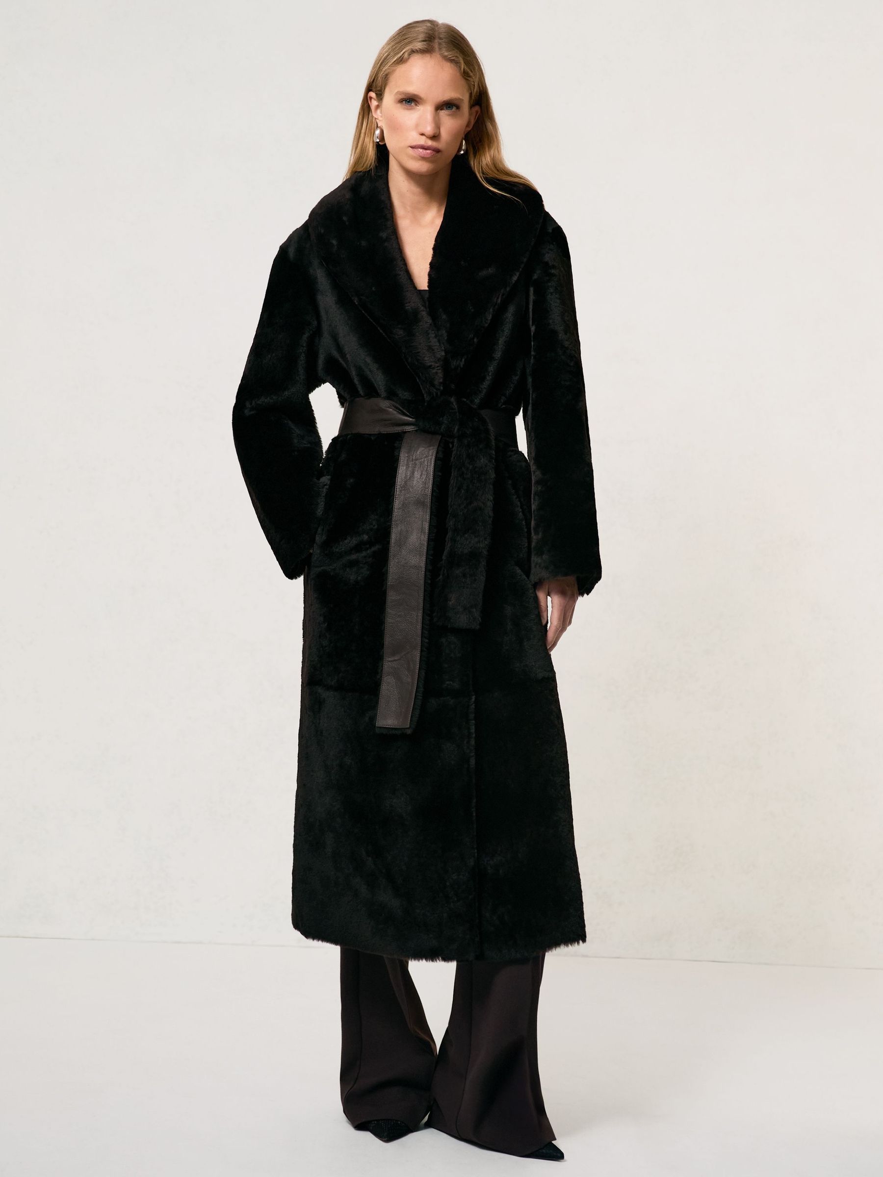 Shearling Belted Coat in Chocolate Brown (V15987) | 8,695 QAR