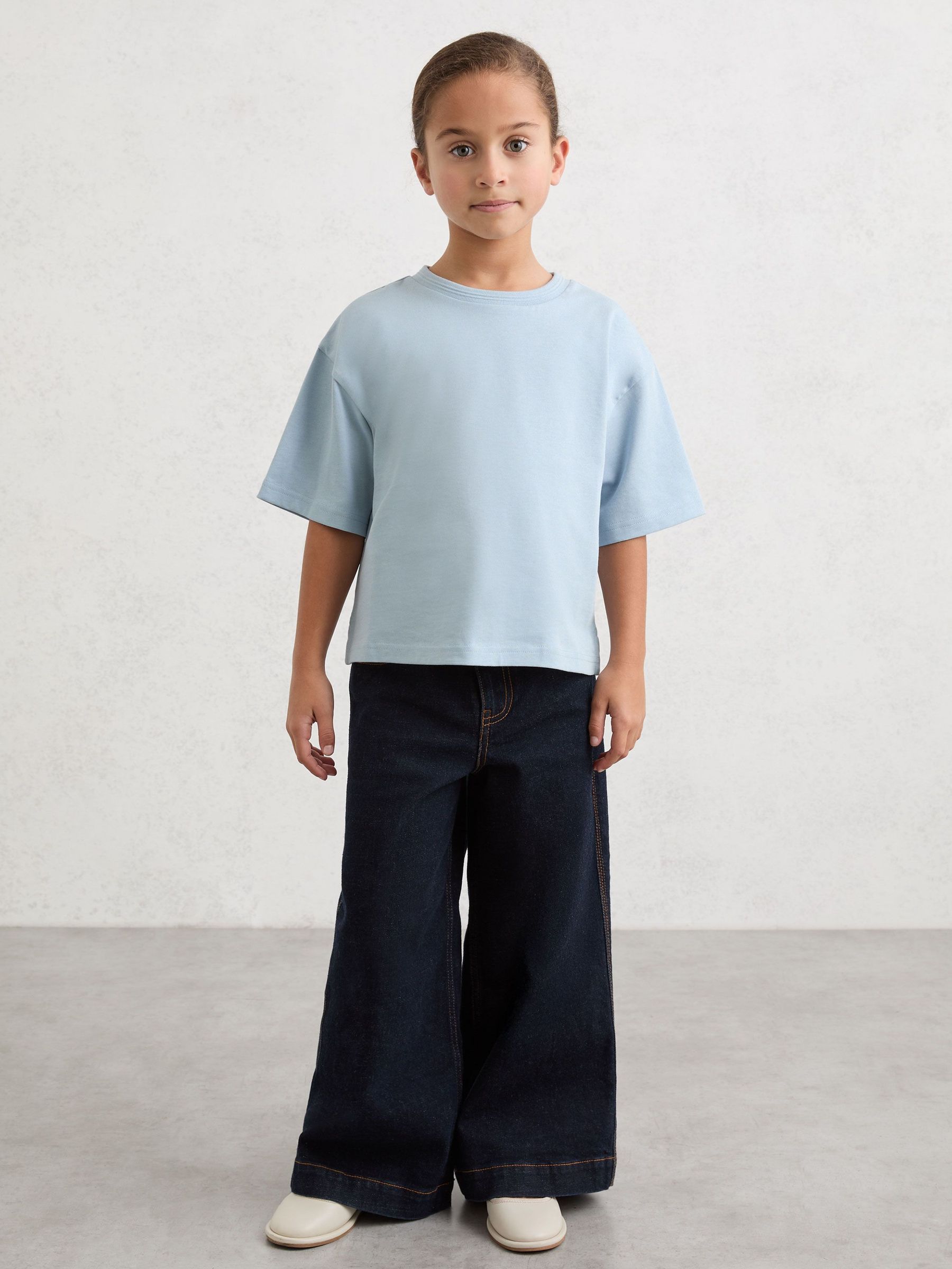 3-9 yrs Cotton Ribbed-Neck Oversized T-Shirt in Blue (V16005) | €20