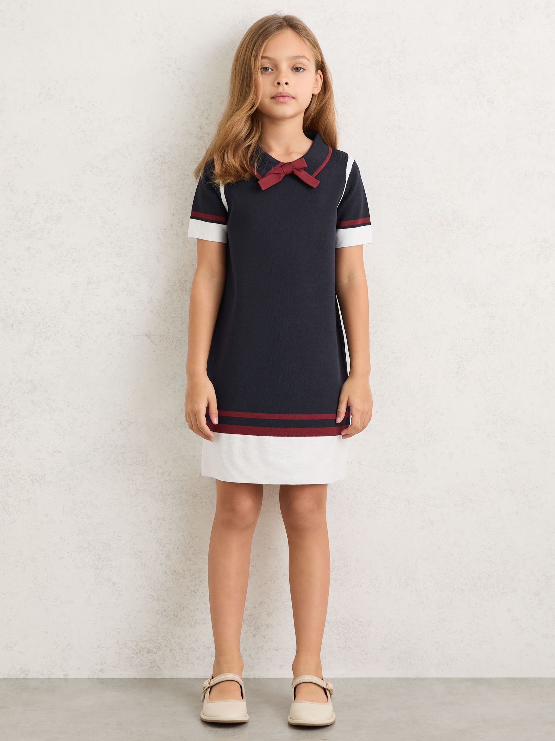 3-9 yrs Knitted Colour-Block Shift Dress in Navy (V16009) | $115