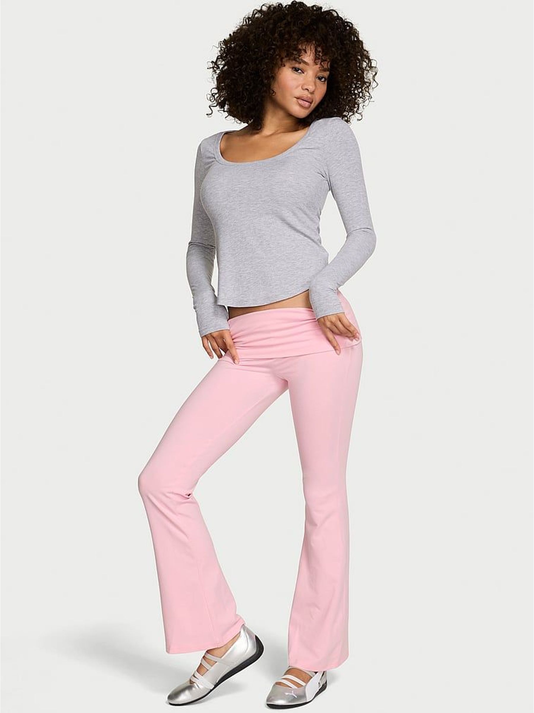 Pretty Blossom Pink Angel Cotton Foldover Flare Leggings (V16931) | €59