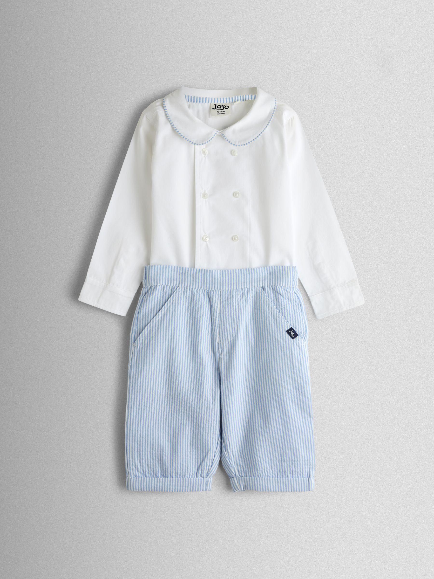 Light Blue Double Breast Shirt & Stripe Shorts Set 2 Piece (V20151) | $58 - $62