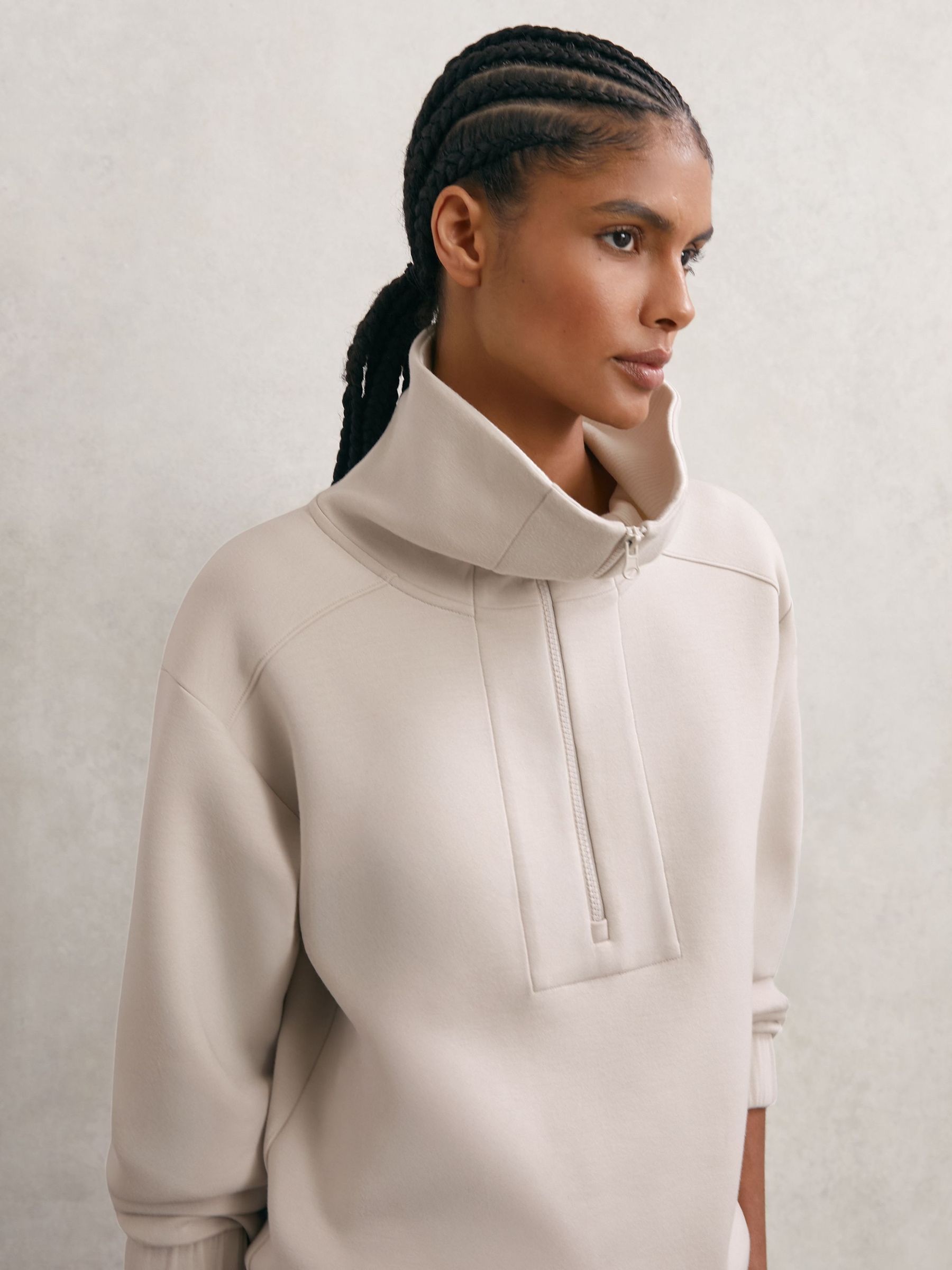 Premium Interlock Half-Zip Sweatshirt in Stone Neutral (V20338) | $240