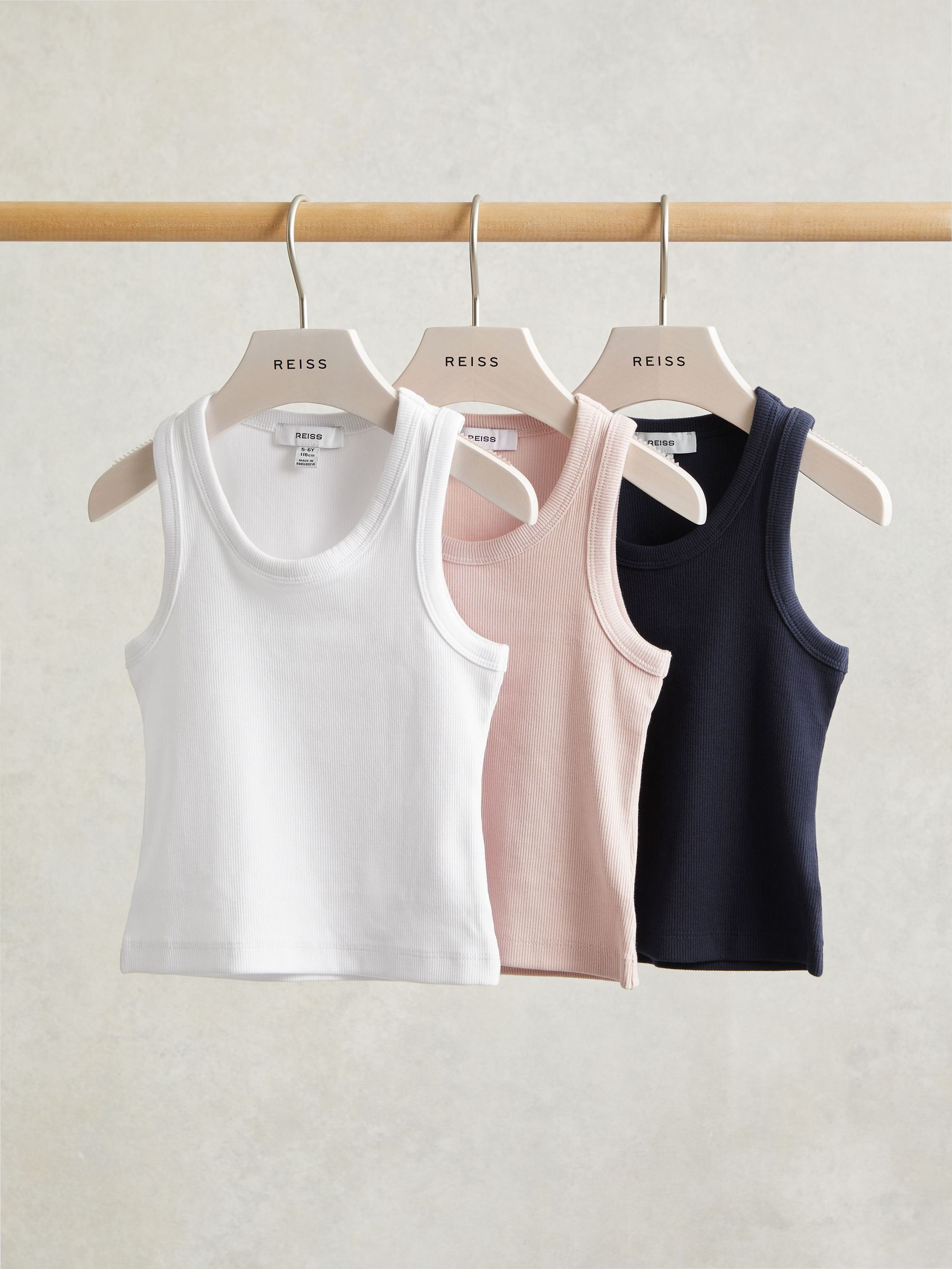 3-9 yrs Stretch-Cotton Ribbed Vests in White/Pink/Navy (V20343) | €35