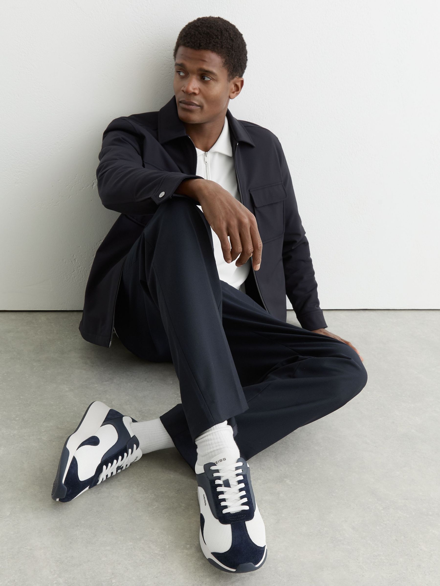 Bonded-Leather Suede Running Trainers in Navy/White (V20344) | €195