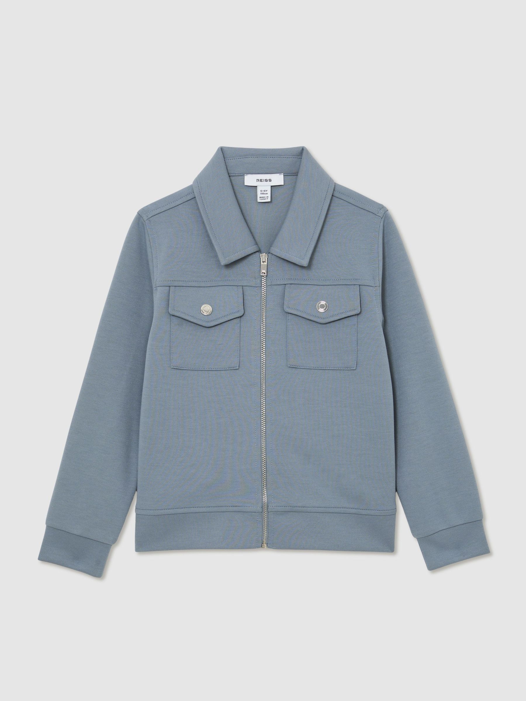 13-14 yrs Premium Interlock Zip-Through Overshirt in Airforce Blue (V20347) | $85