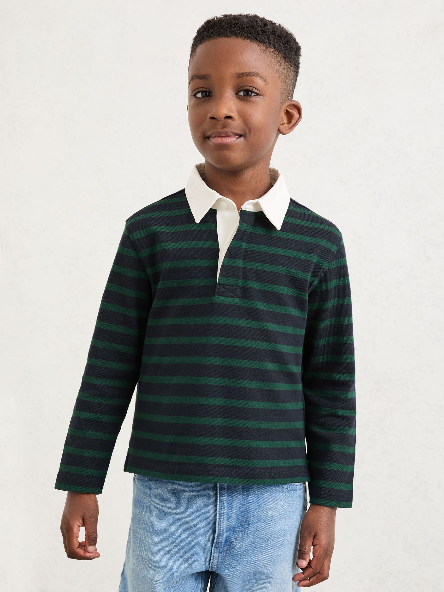 3-9 yrs Cotton Rugby-Stripe Polo Shirt in Navy/Green (V20363) | €45