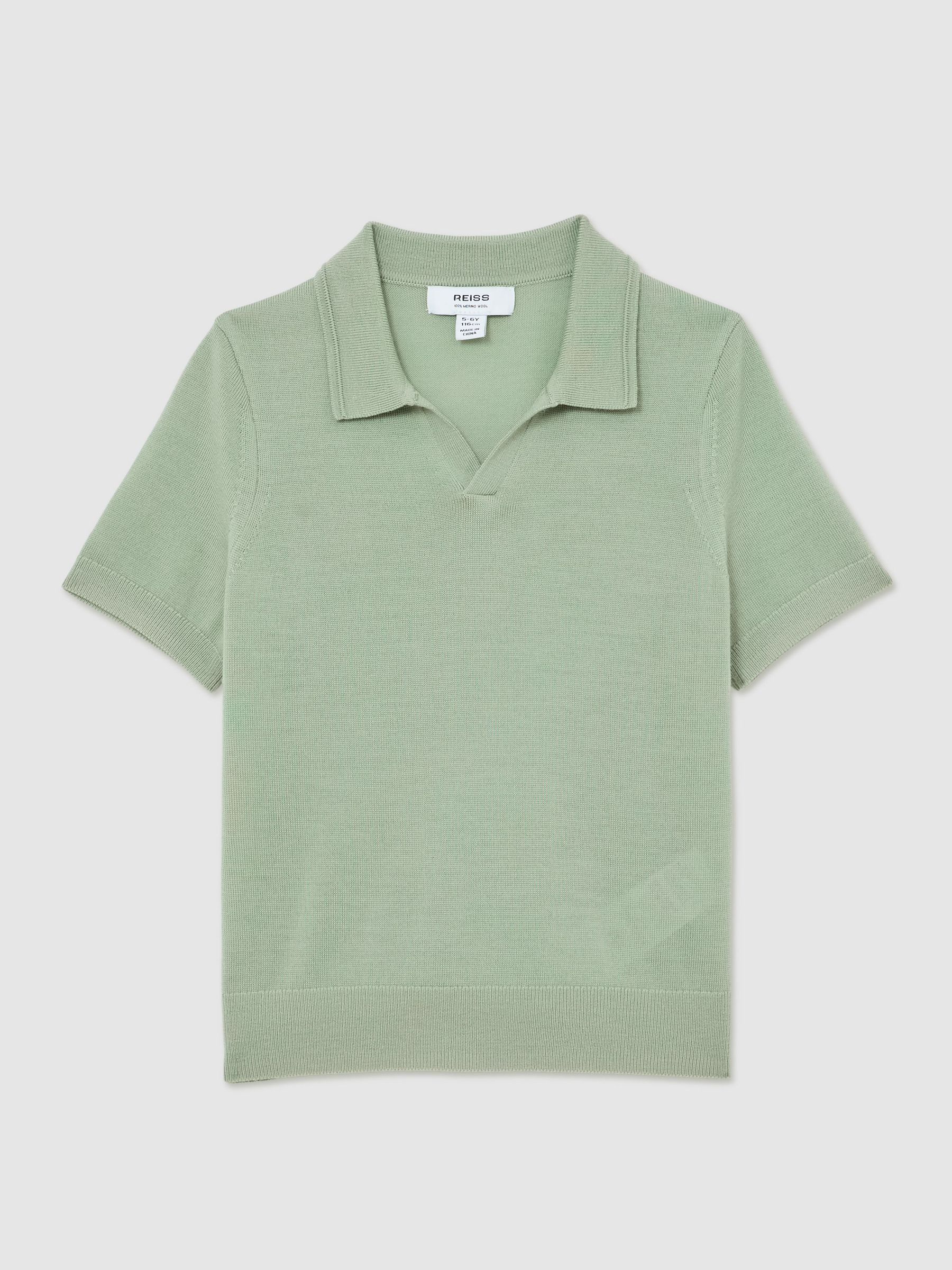 Merino Wool Open-Collar Polo Shirt in Light Sage Green (V20372) | AED220