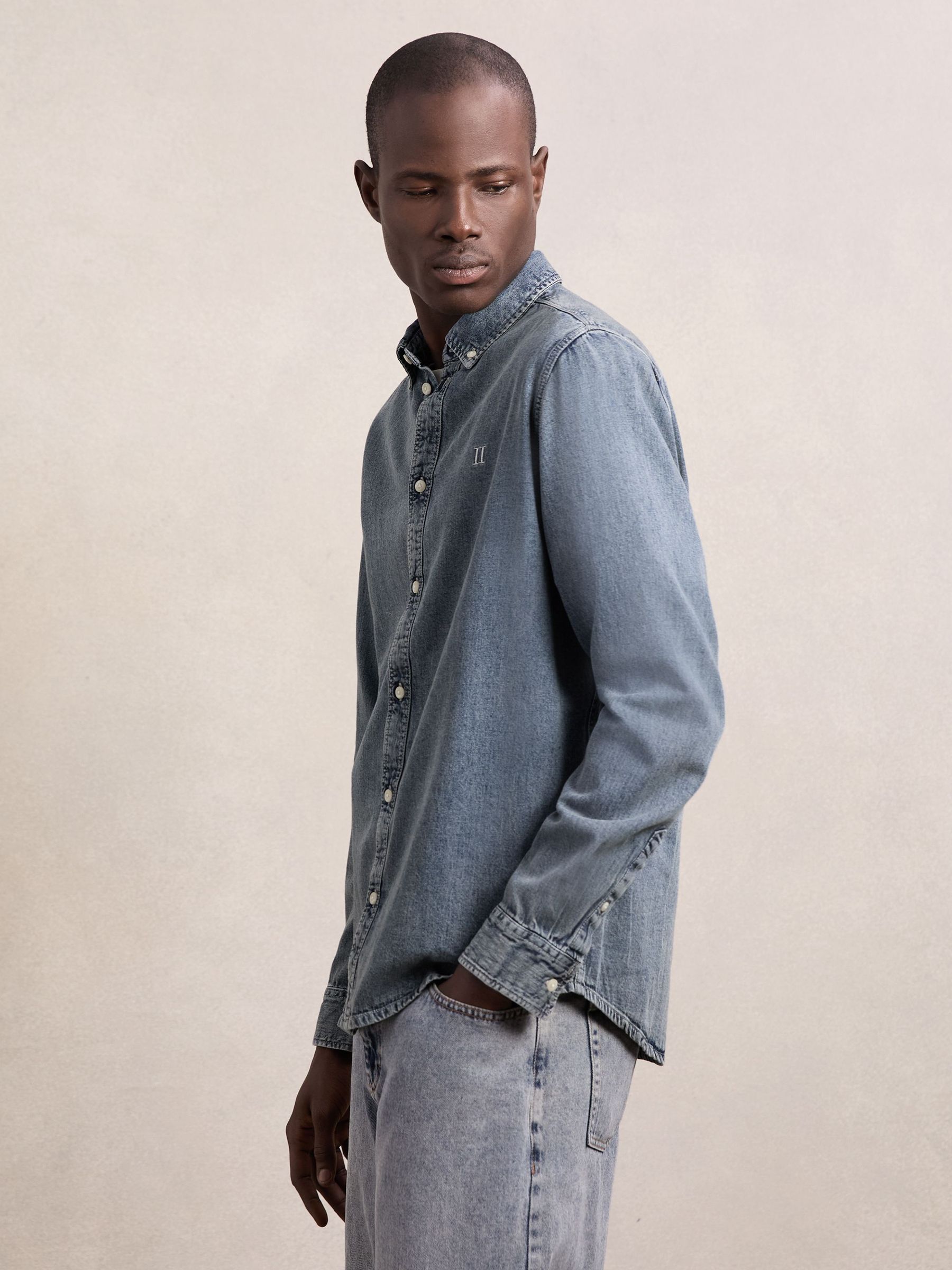 Les Deux Button-Through Denim Shirt in Light Indigo Wash (V20374) | $190