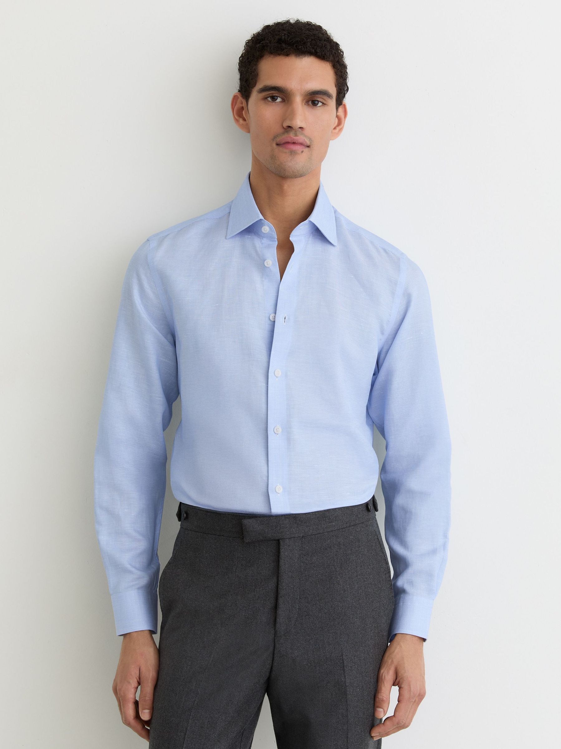 Lyocell-Linen Button-Through Shirt Regular-Fit in Soft Blue (V20376) | ₪600