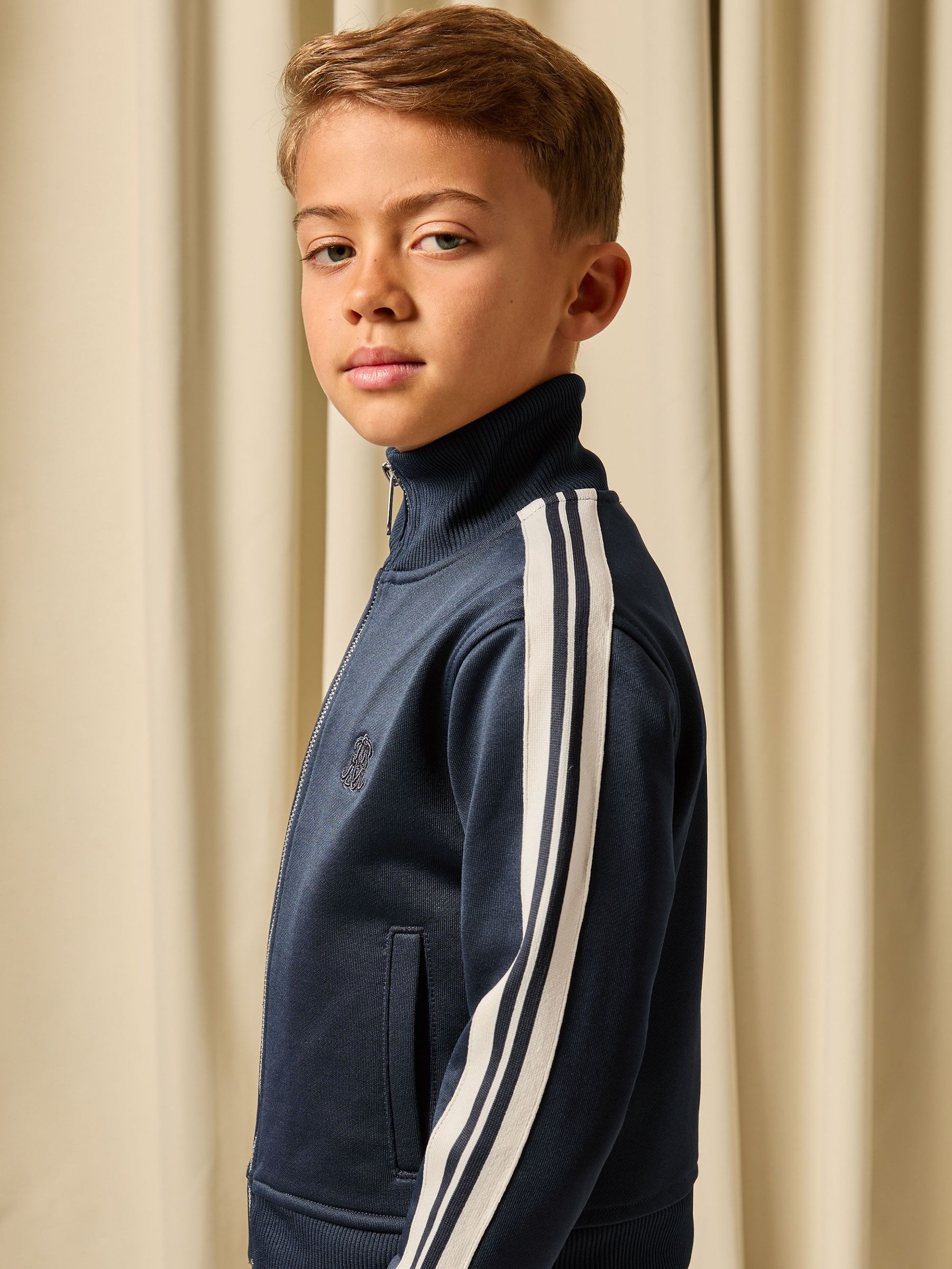 3-9 yrs Monogram Side-Stripe Track Jacket in Navy Blue (V20381) | $80