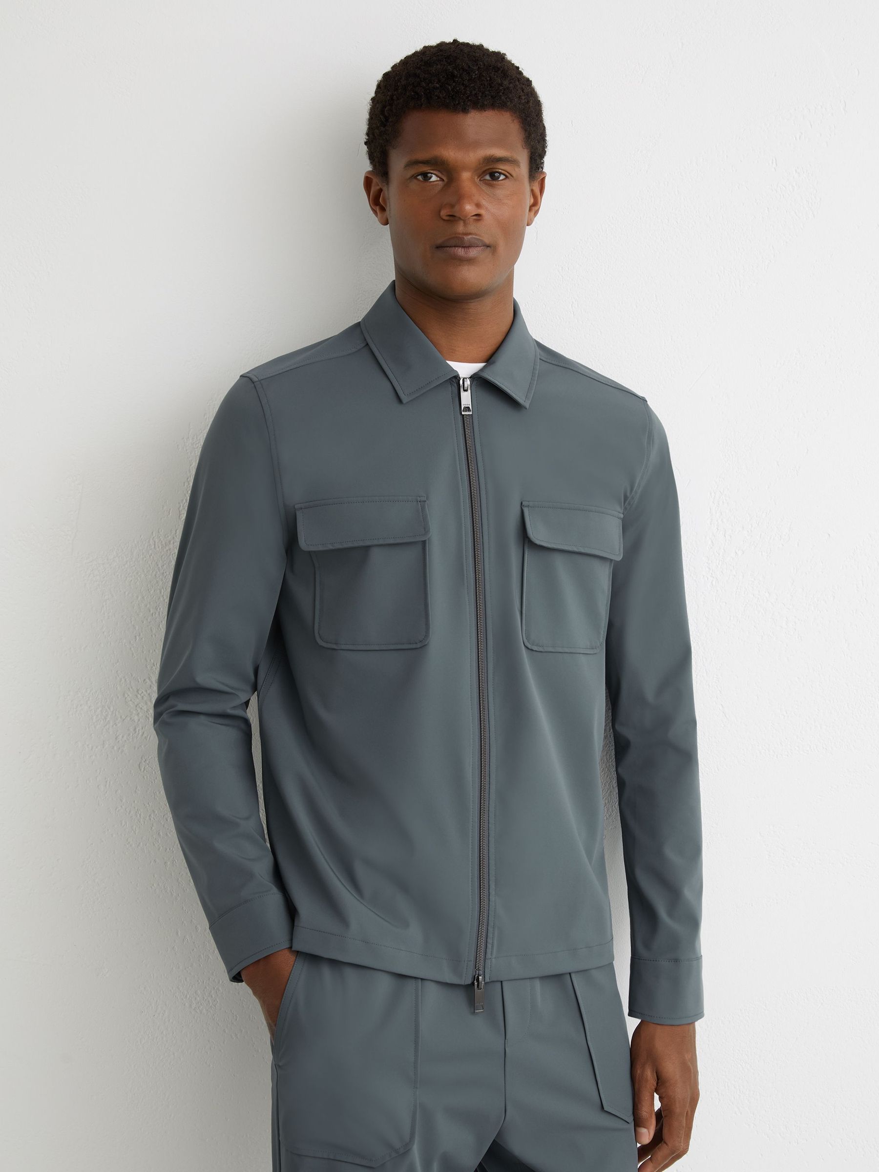 Technical Zip-Through Overshirt in Airforce Blue (V22418) | €185