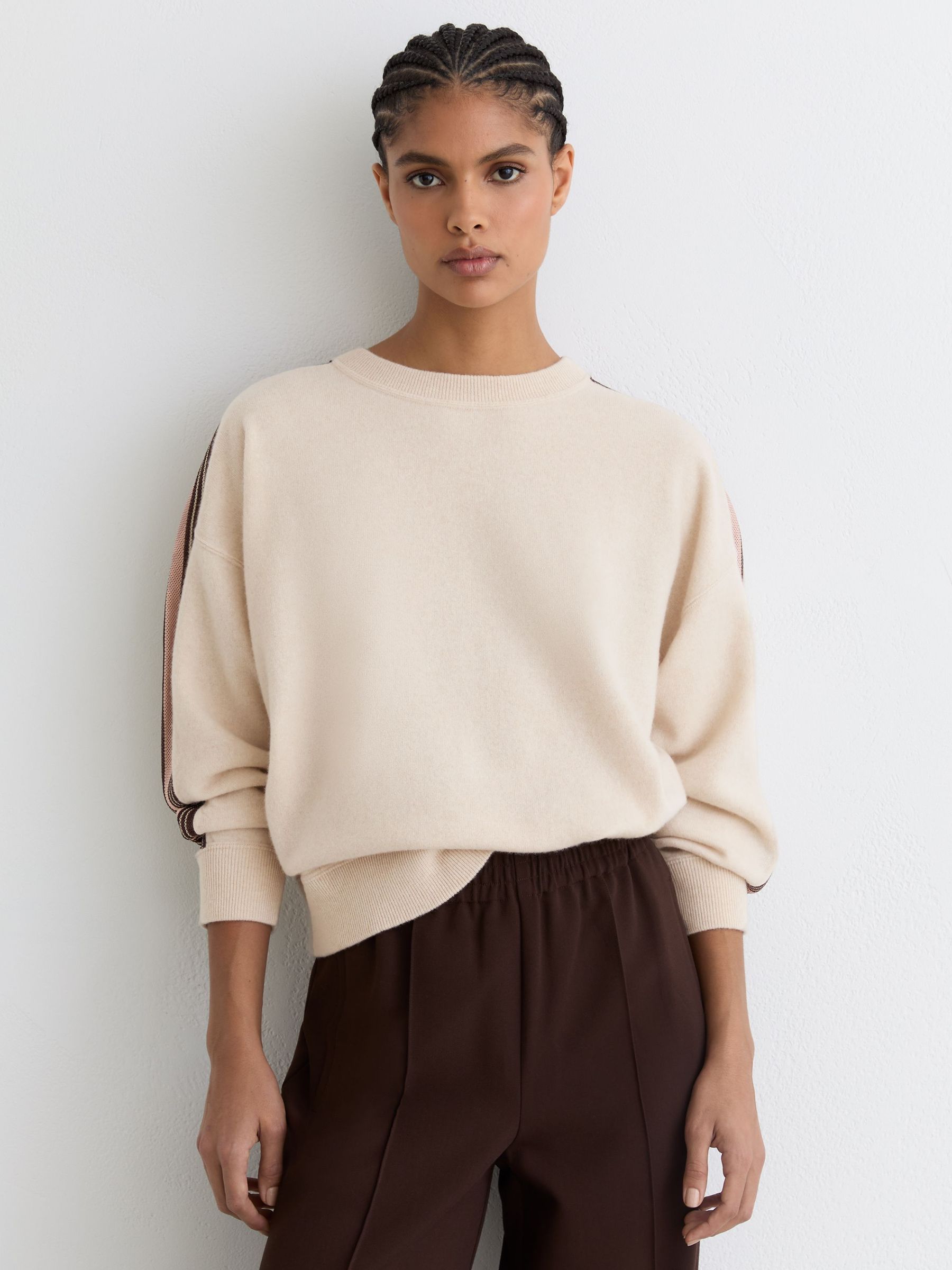 Wool-Cashmere Side-Stripe Jumper in Neutral/Pink (V23808) | €185