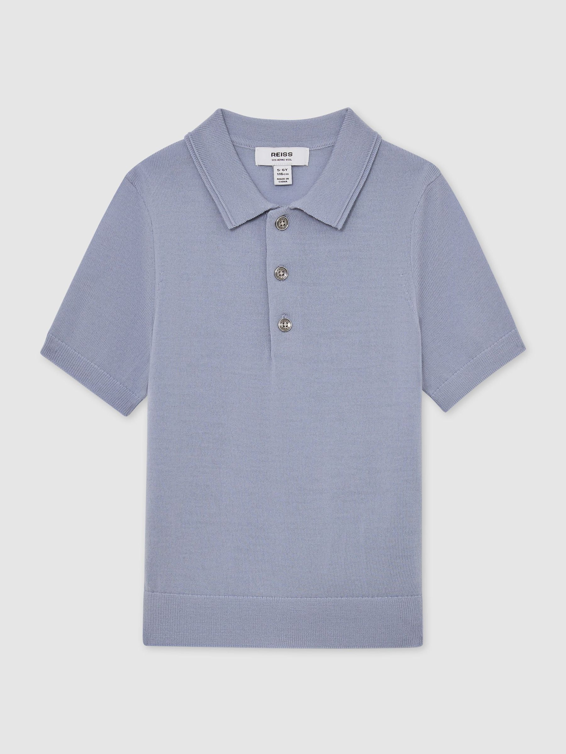 13-14 yrs Merino Wool Short-Sleeve Polo Shirt in Sky Blue (V23837) | €50
