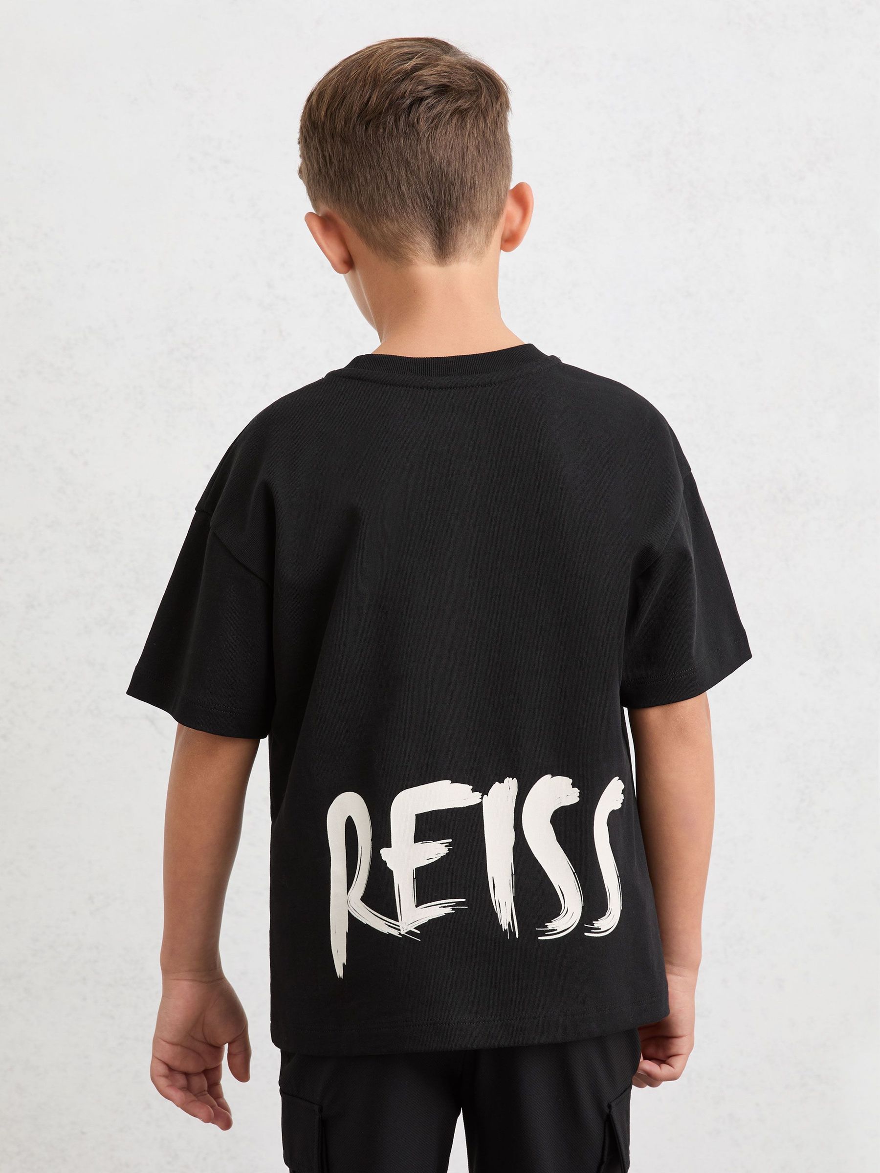 9-13 yrs Cotton Relaxed Logo-Print T-Shirt in Black (V24706) | $35